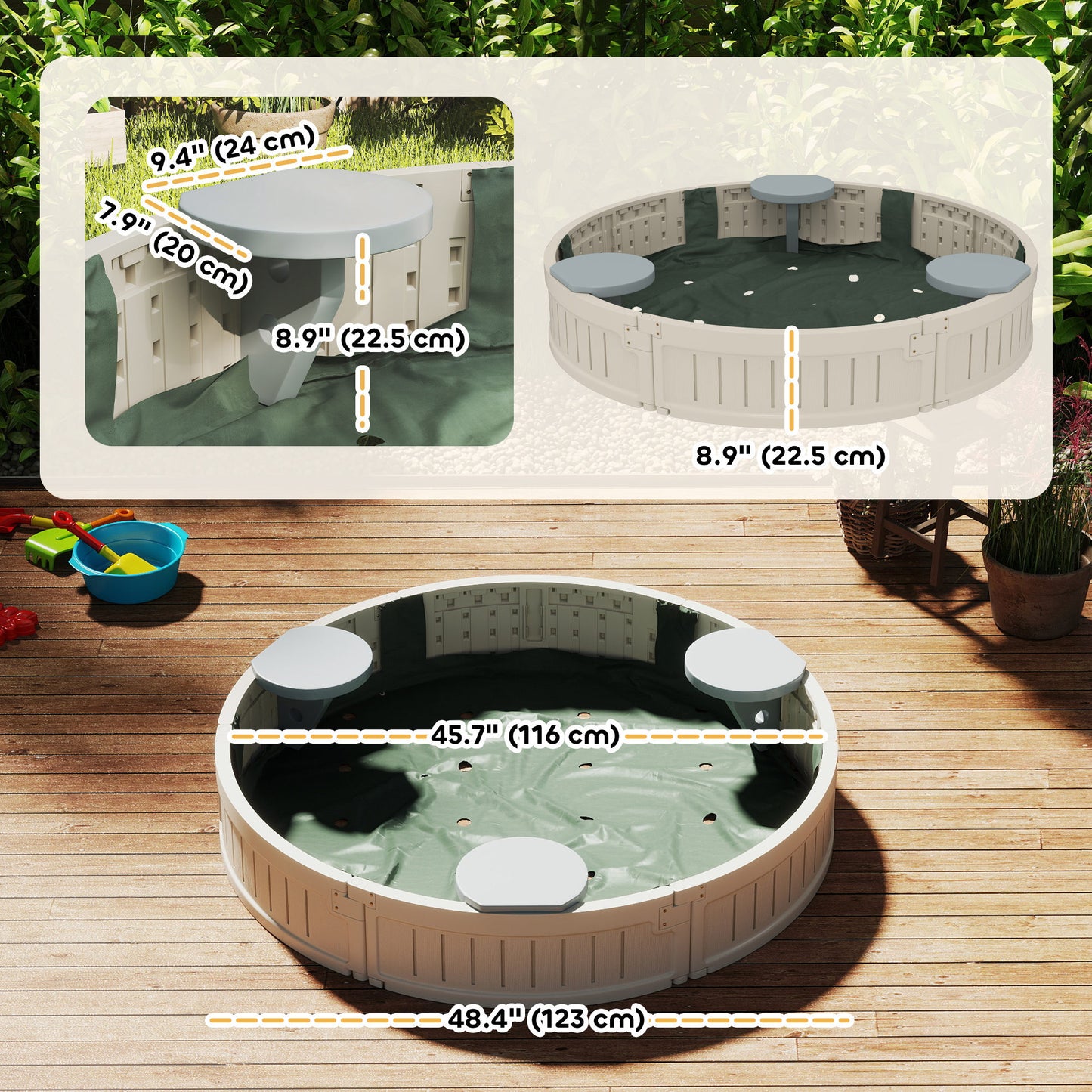 Kids Outdoor Sandbox with Cover Waterproof Oxford Canopy, Bottom Fabric Liner for 3-12 years old, Backyard, Cream White Kids Crystal