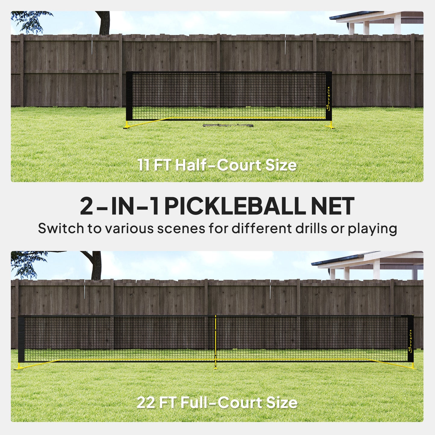 Portable Pickleball Net Set with 22FT Regulation Size Net, Carrying Bag for Indoor Outdoor Driveway, Yellow Kids Crystal