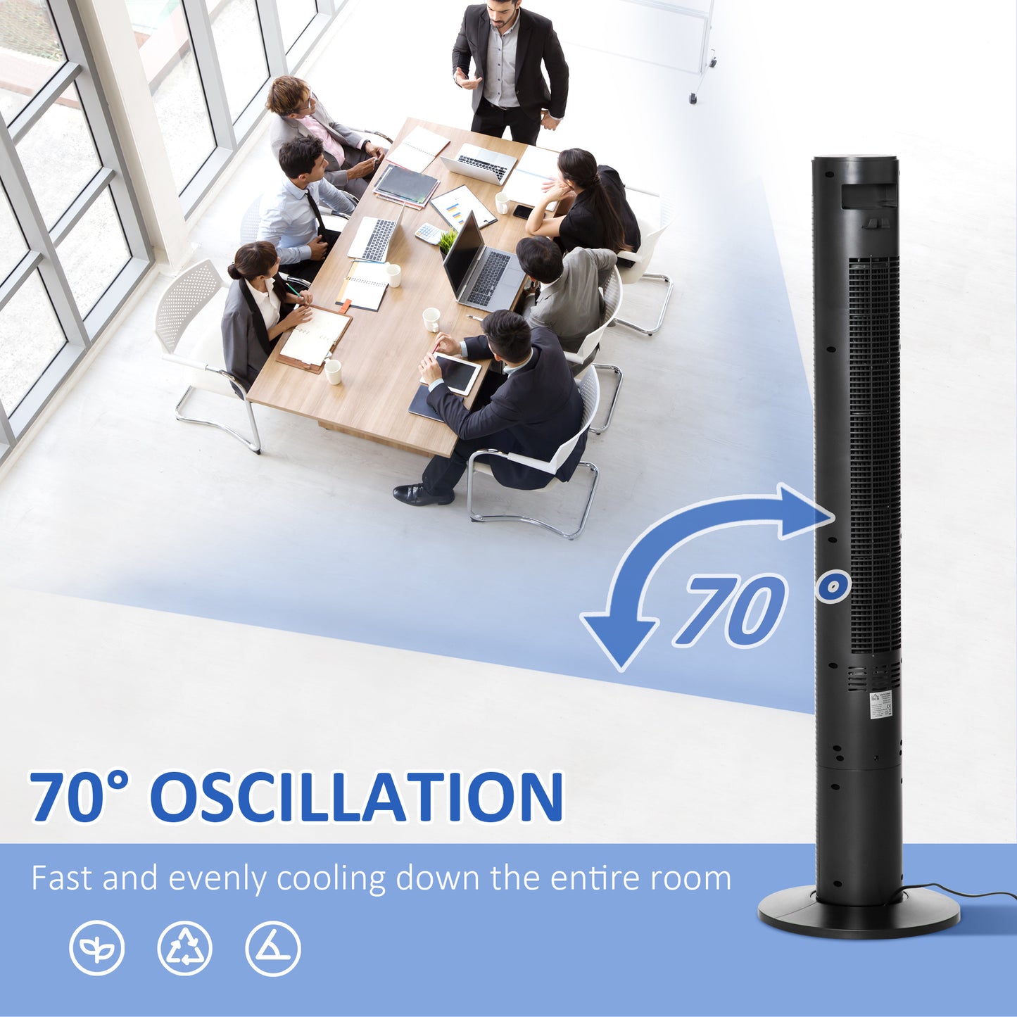 Tower Fan Freestanding Cooling 3 Speed Oscillating 12h Timer LED Remote Black for Home Bedroom Kids Crystal