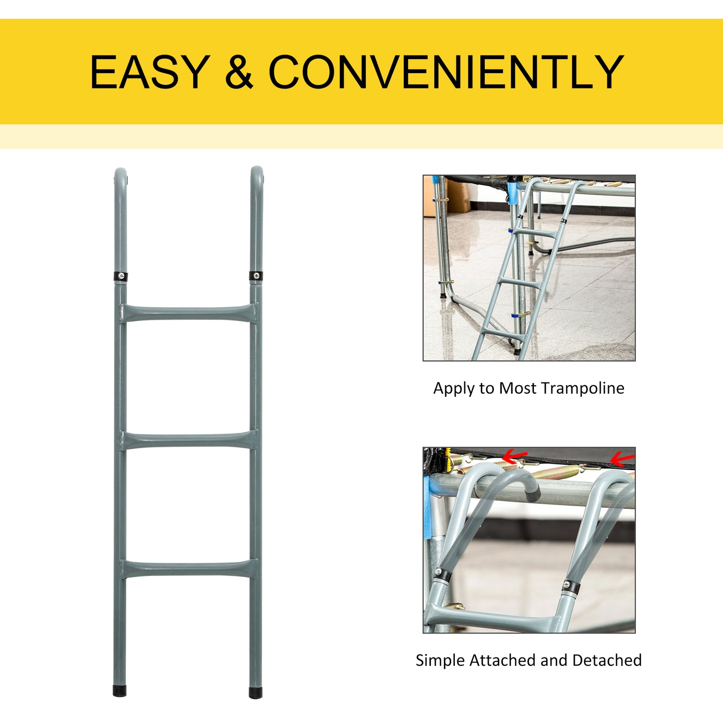 Steel Trampoline Ladder, Fit 12ft & 14ft Trampoline, 3-Step Trampoline Ladder, Trampoline Accessories, 330 lbs Capacity Kids Crystal
