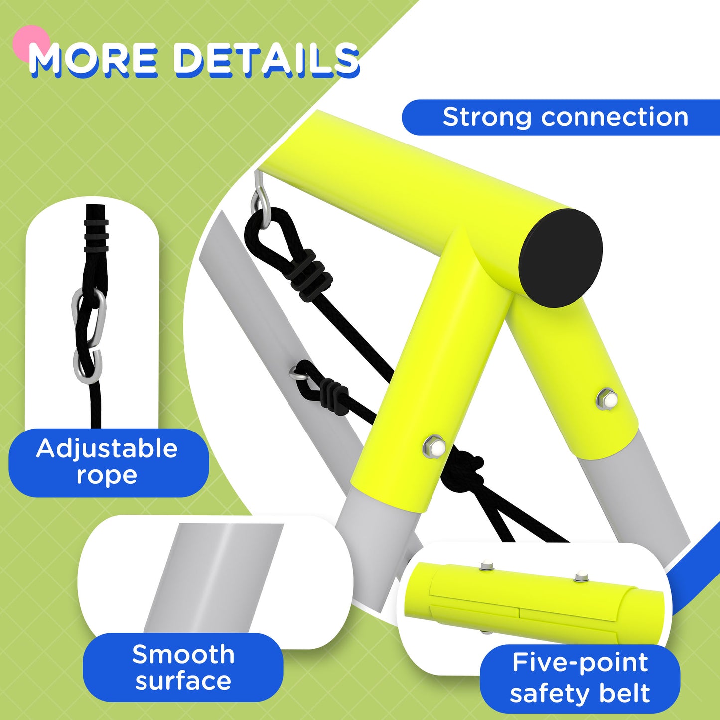 4-in-1 Metal Swing Set Double Swings Climber Climbing Net Kids Toddlers Backyard Outdoor Playground Kids Crystal
