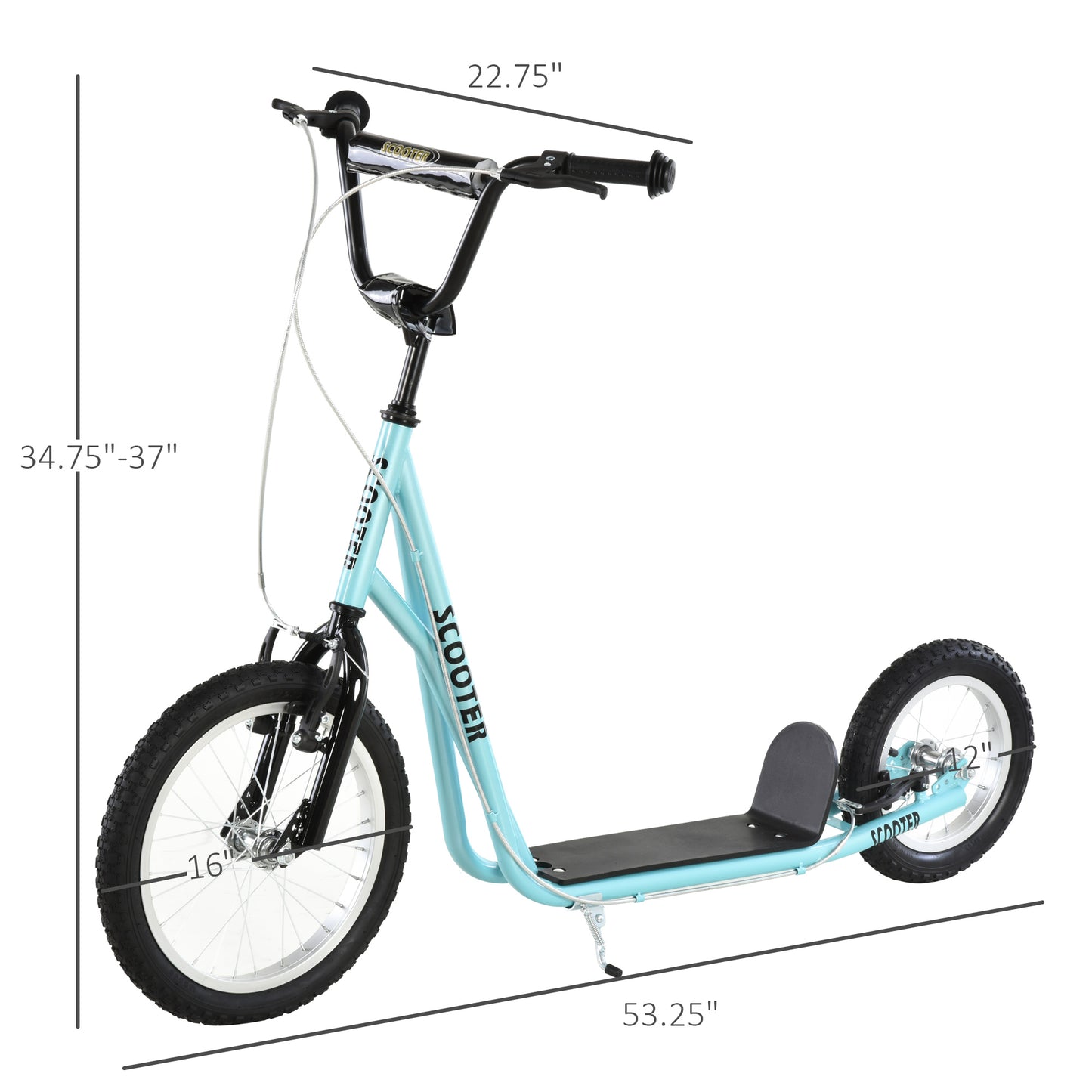 Big Wheel Scooter for Teens Youth Adjustable Handlebar with Dual Brakes Inflatable Wheels Kids Crystal