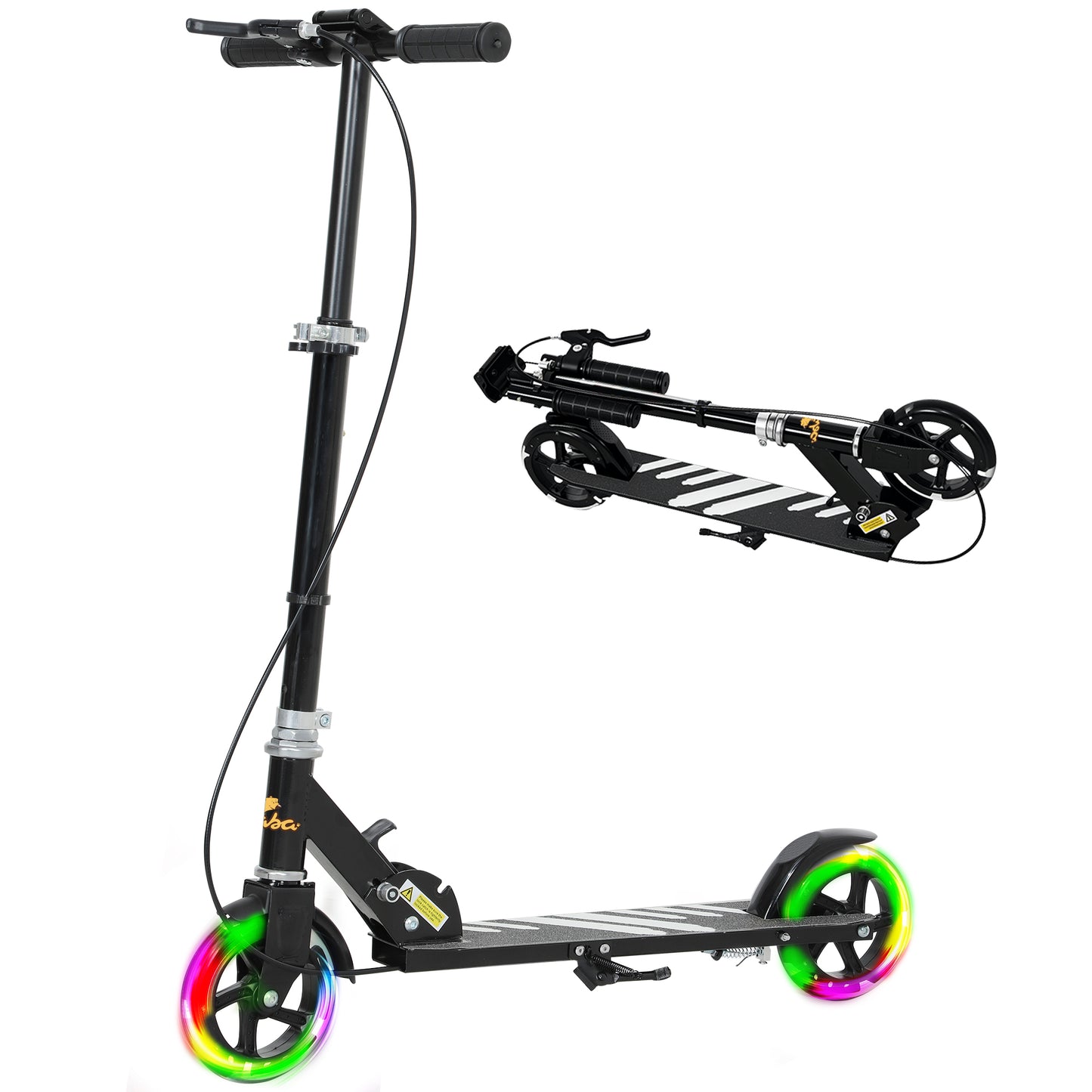Scooter for Kids Ages 3-8 with Light Up Wheels, Adjustable Handlebar, Rear Brake & Handbrake for Girls and Boys, Black Kids Crystal