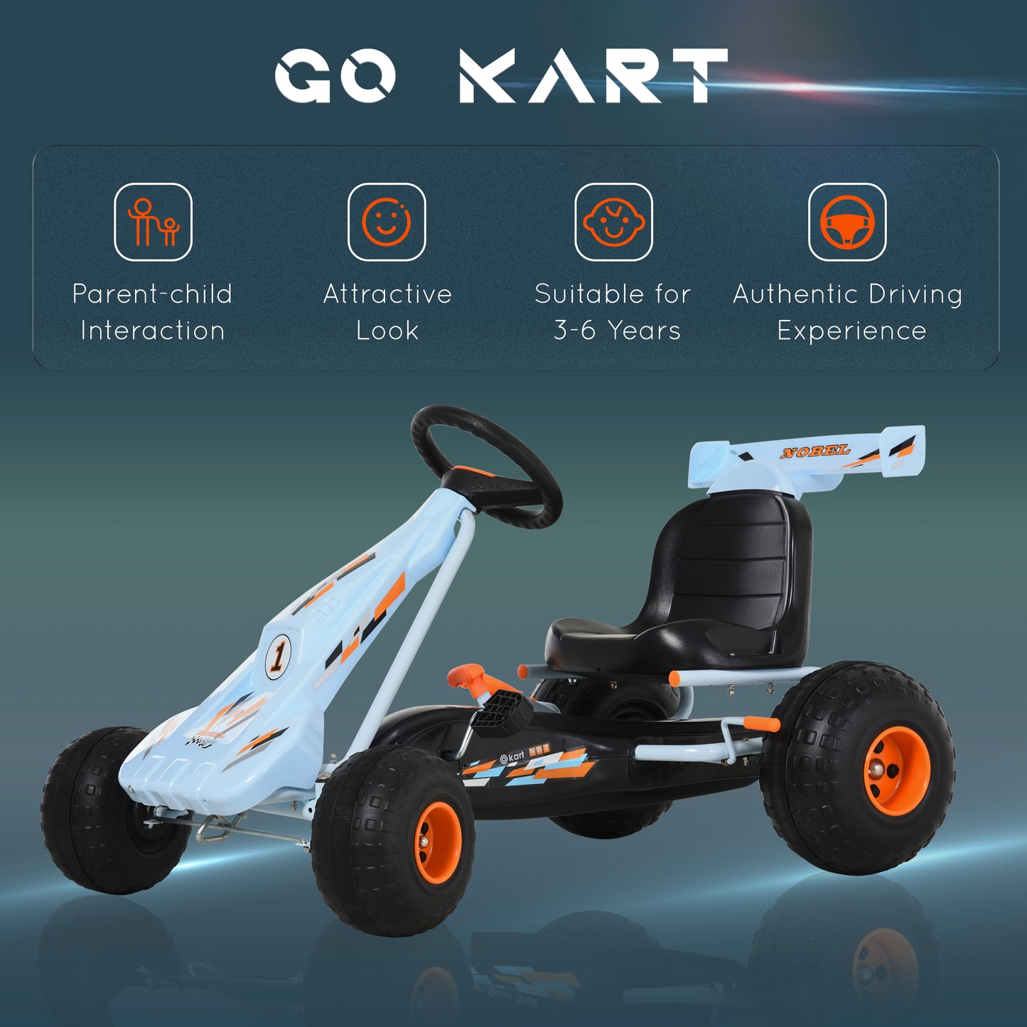 Pedal Powered Go Kart for Kids 4 Wheel Ride on Car Adjustable Seat Handbrake Cute Style Kids Crystal