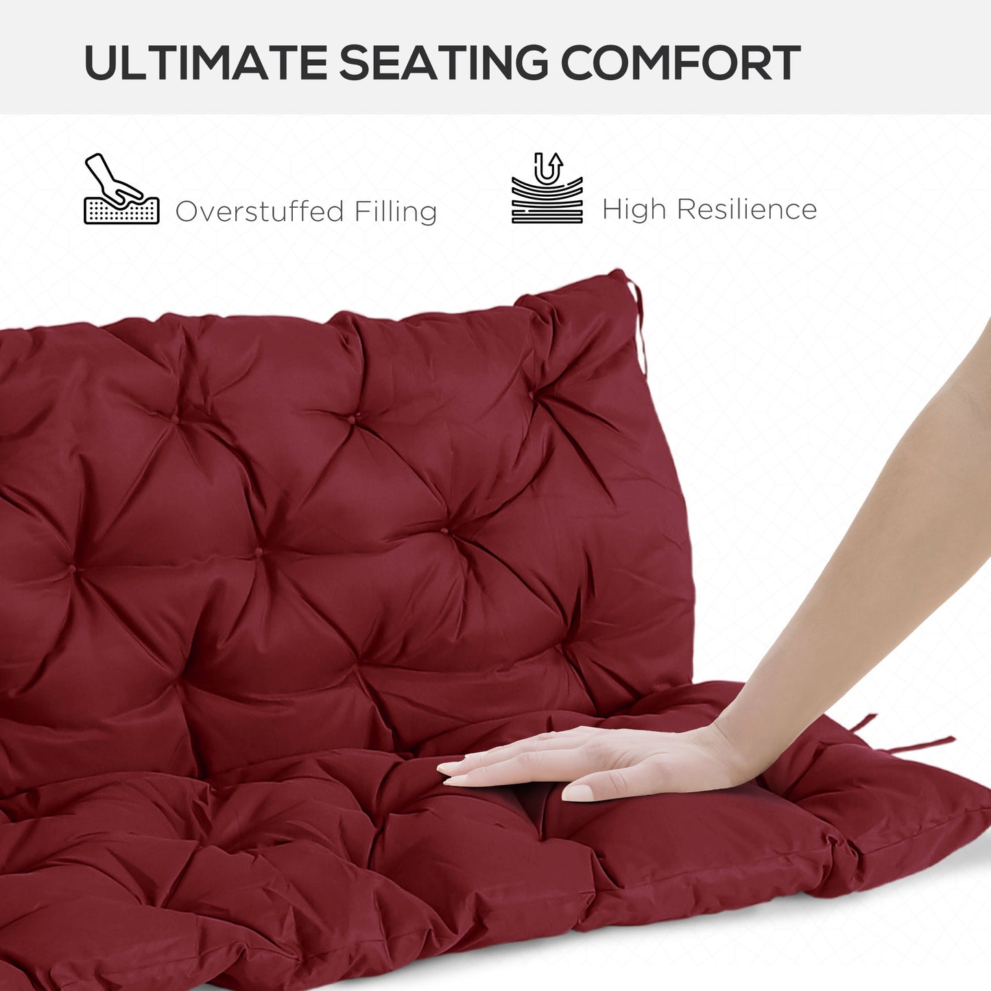 3 Seater Outdoor Seat Pads Bench Swing Chair Replacement Cushions Backrest for Patio Garden, Wine Red Kids Crystal