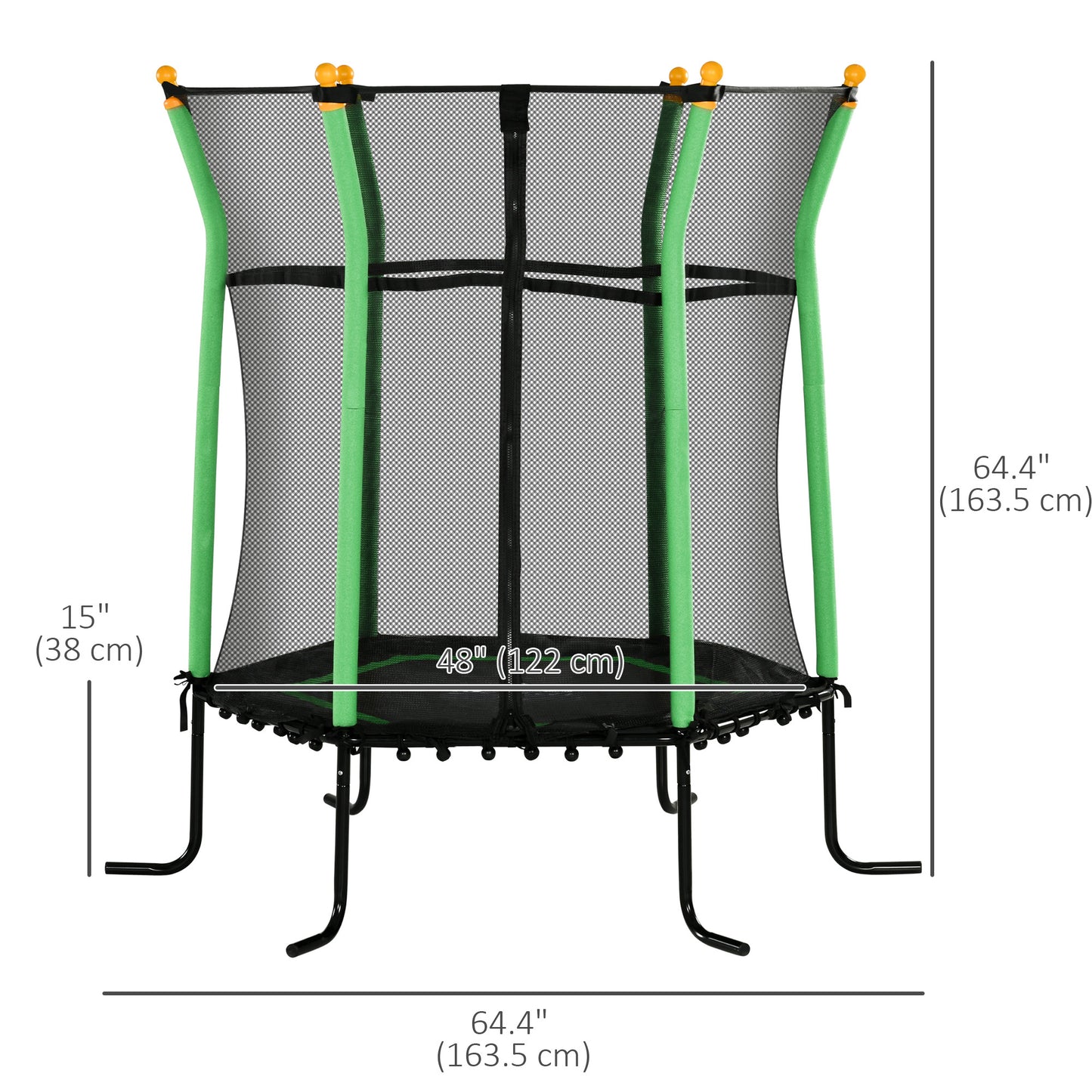 64" Kids Trampoline Indoor/Outdoo with Enclosure Net Elastic Thick Padded Pole Gift for Ages 3-10 Years Old Green Kids Crystal