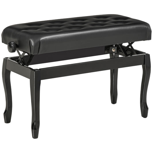 Deluxe Adjustable Piano Bench Stool Button Tufted PU Leather Padded Seat High Gloss Rubberwood Legs Black Kids Crystal