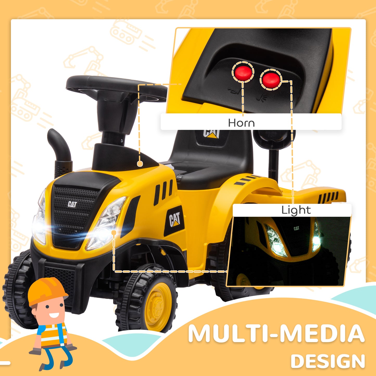 Caterpillar Licensed No Power Ride On Tractor with Shovel, Trailer Kids Crystal