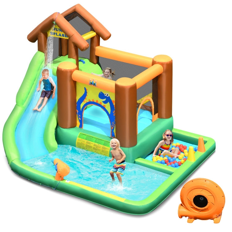 Inflatable Waterslide Bounce House Climbing Wall Ball Pit with Blower Kids Crystal