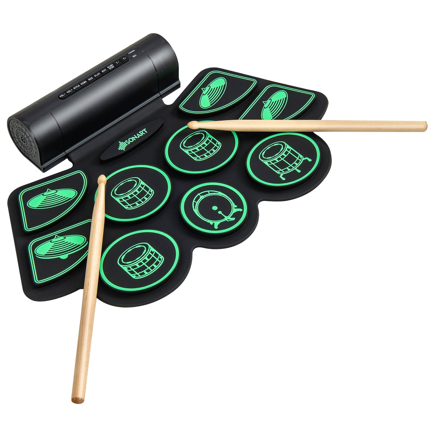 Electronic Drum Set with 2 Build-in Stereo Speakers for Kids-Green Kids Crystal