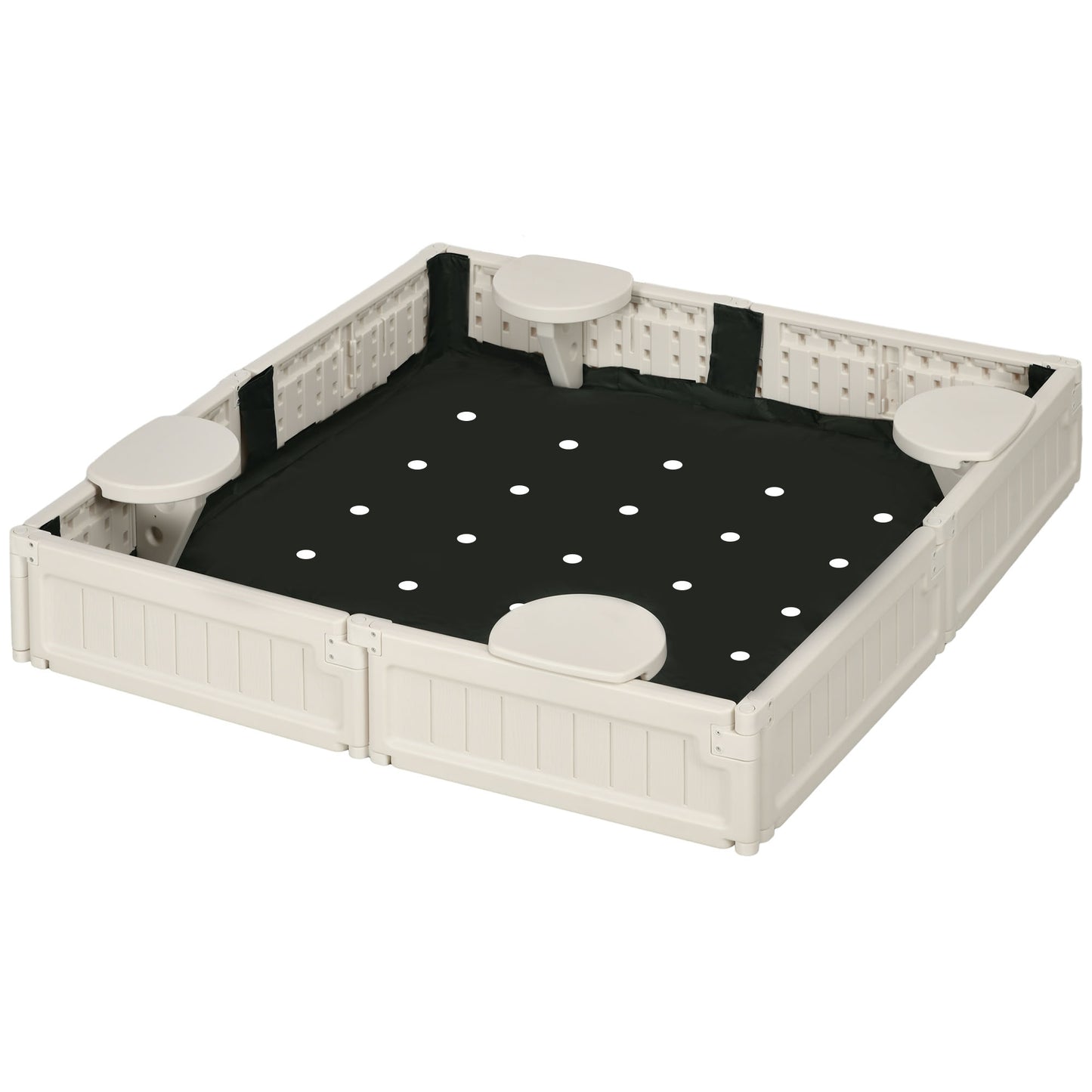 Sandbox with Canopy for Kids Outdoor Play Area with Bottom Liner Protective Shade Cream White Kids Crystal