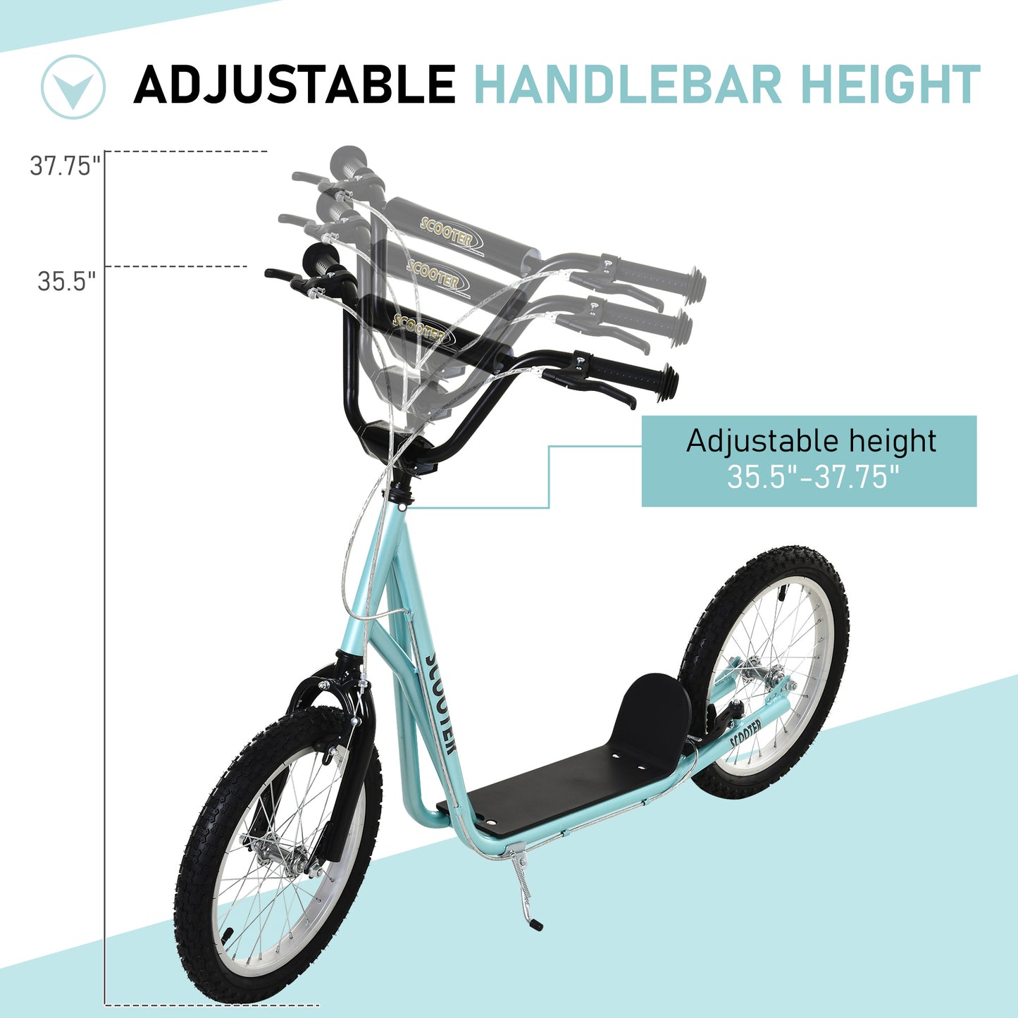 Adjustable Kids Kick Scooter: Handlebar, Dual Brakes, Inflatable Wheels, Blue Kids Crystal