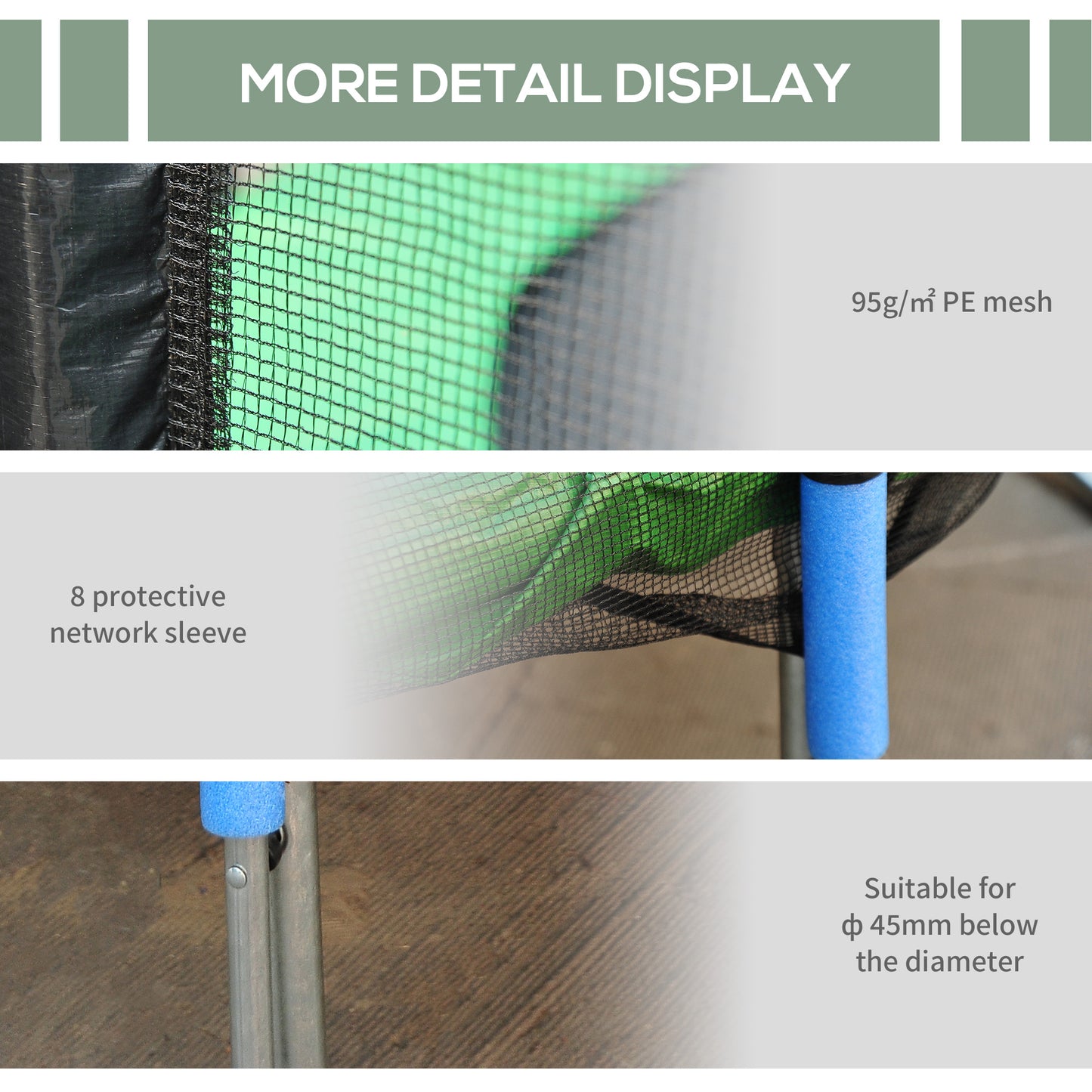 14' Trampoline Safety Enclosure Net Round Bounce Fence Replacement No Poles Kids Crystal
