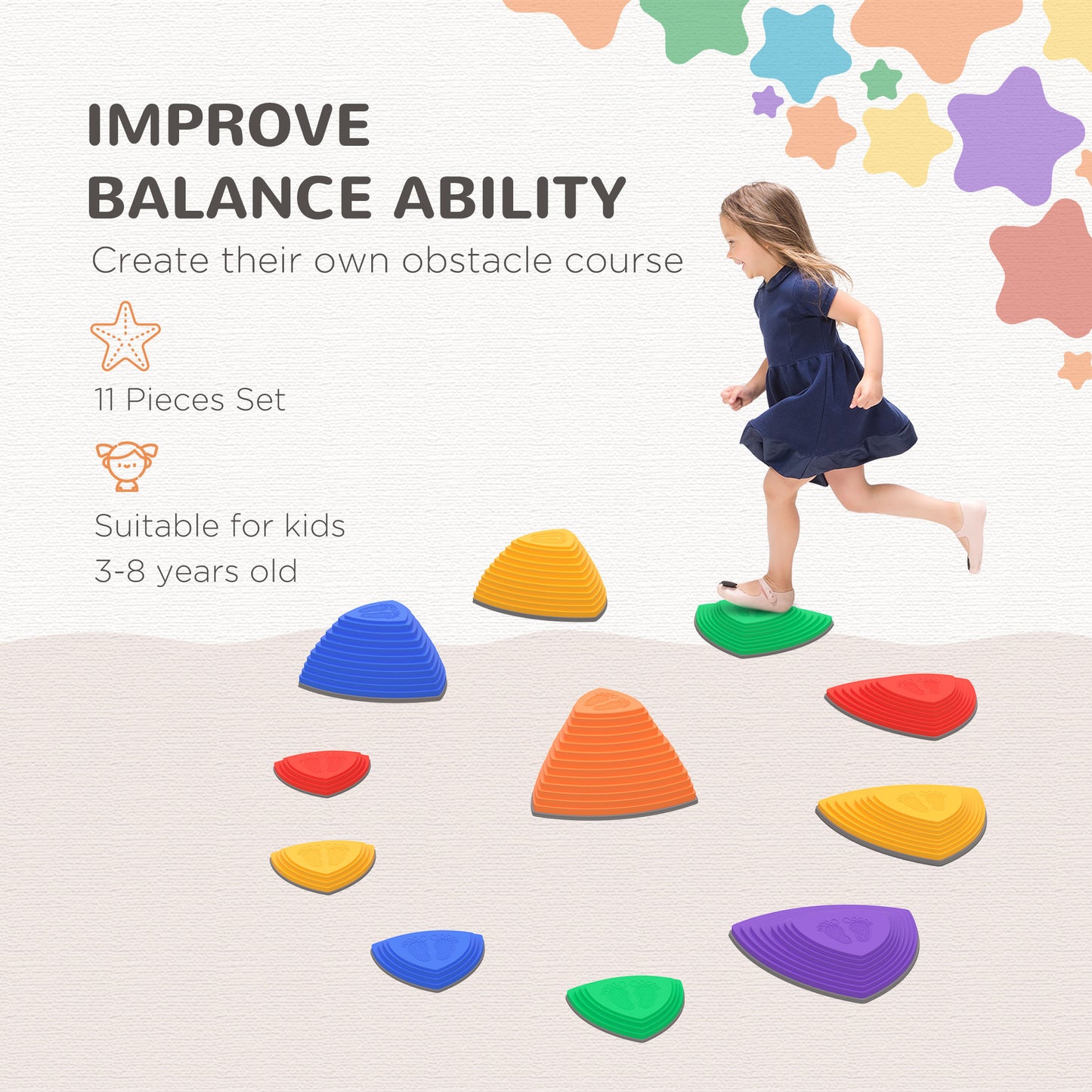 Kids Balance River Stones Obstacle Course Sensory Play Stones Outdoor Indoor Play for Ages 3-8 Kids Crystal