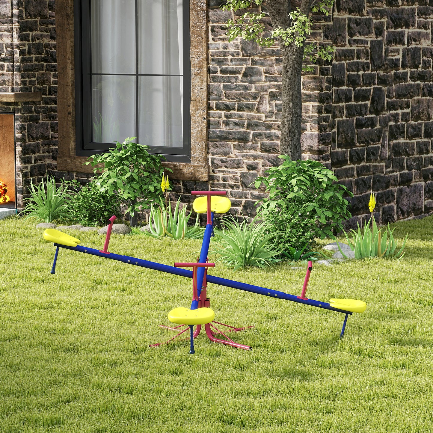 Kids Metal Seesaw Teeter Totter Children's Playground Equipment for Garden Outdoor Indoor Swing, 4 Seats Kids Crystal
