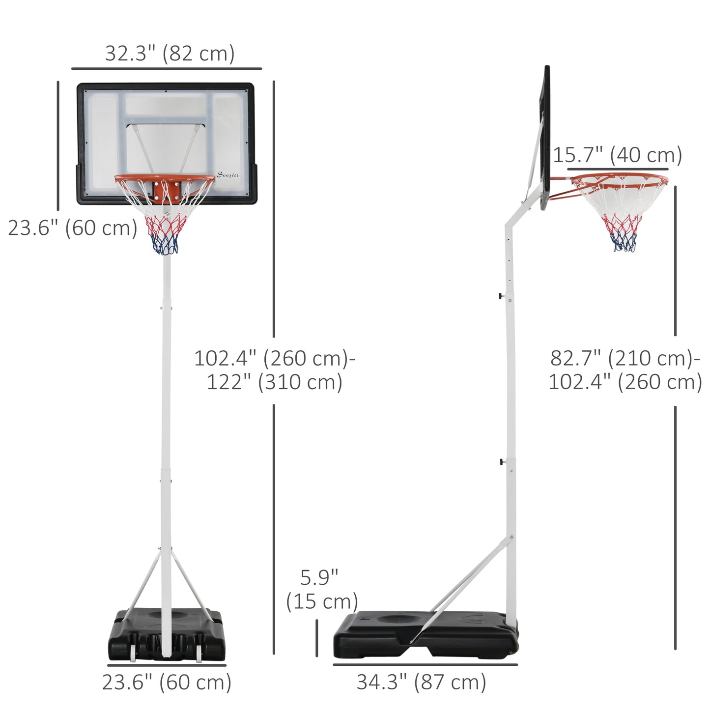 Portable Basketball Hoop, 7ft-8.5ft Height Adjustable Basketball System with Wheels & 35.5" Backboard for Youth Junior Kids Crystal