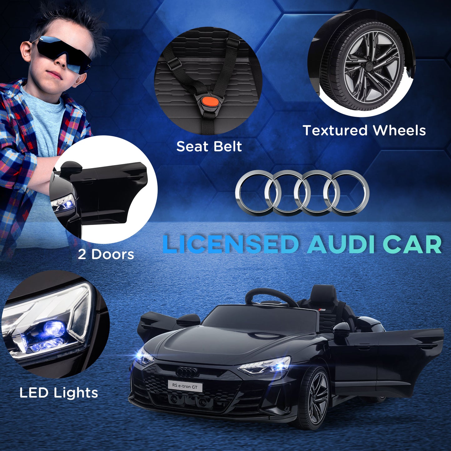 Kids Ride On Car 12V Battery Powered Remote Control Suspension Horn Music Lights Electric Toy Vehicle Black Kids Crystal