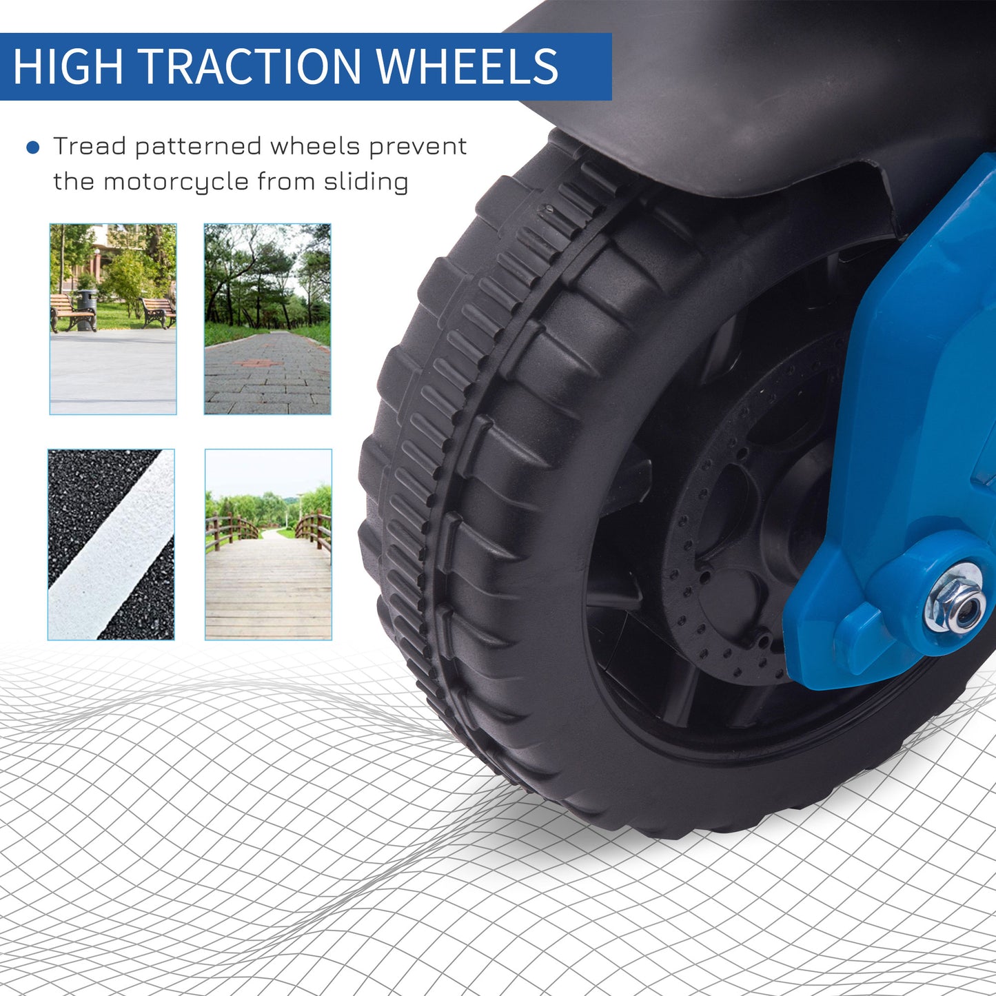 Kids Ride On Motorcycle, 6V Electric Battery Powered Dirt Bike w/ Training Wheels, Gift for Children Boys Girls Blue Kids Crystal