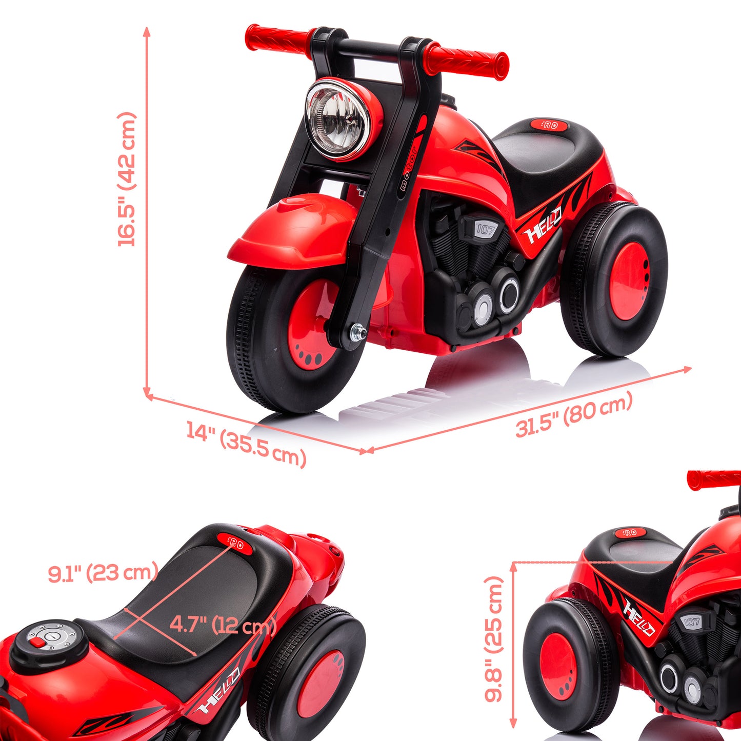 Foot to Floor Toddler Ride on Toy, Sliding Toddler Car with Music and Bubble, for 2-5 Years Old, Red Kids Crystal