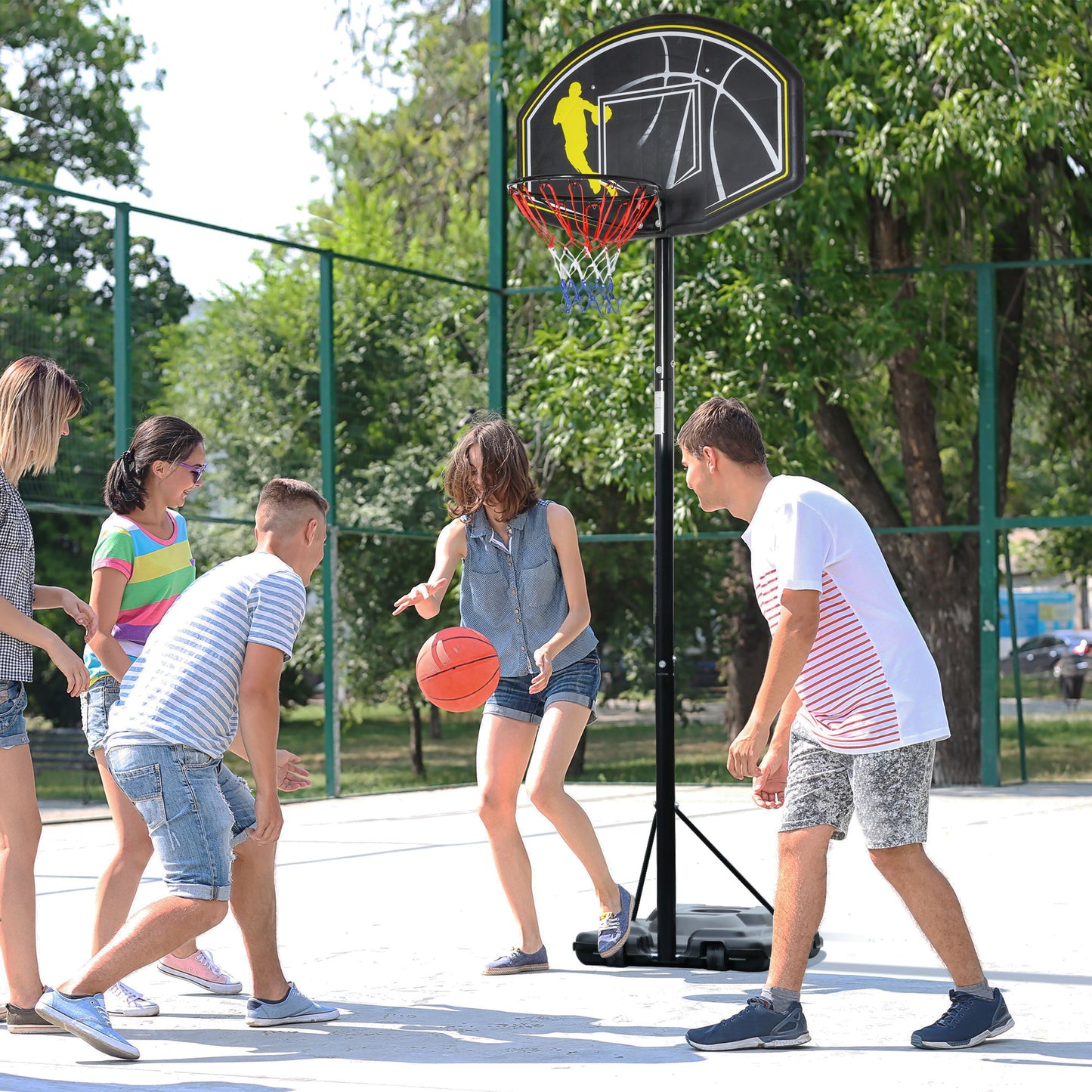 6.5'-10' Adjustable Portable Basketball Hoop System Outdoor Stand for Youth Adult Kids Crystal