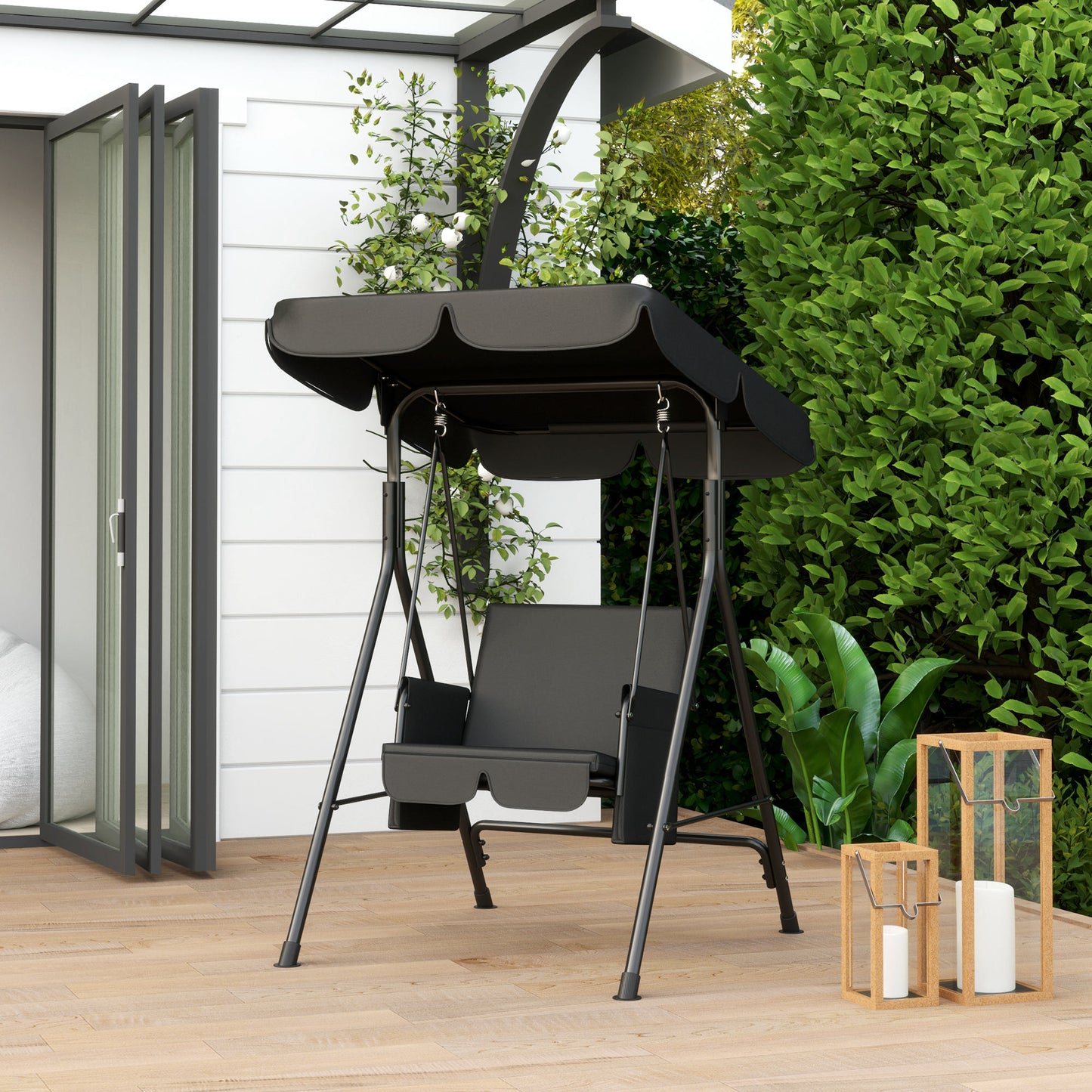 1-Seat Outdoor Porch Swing Patio Swing with Adjustable Canopy, Removable Seat and Back Cushion for Garden, Poolside Kids Crystal