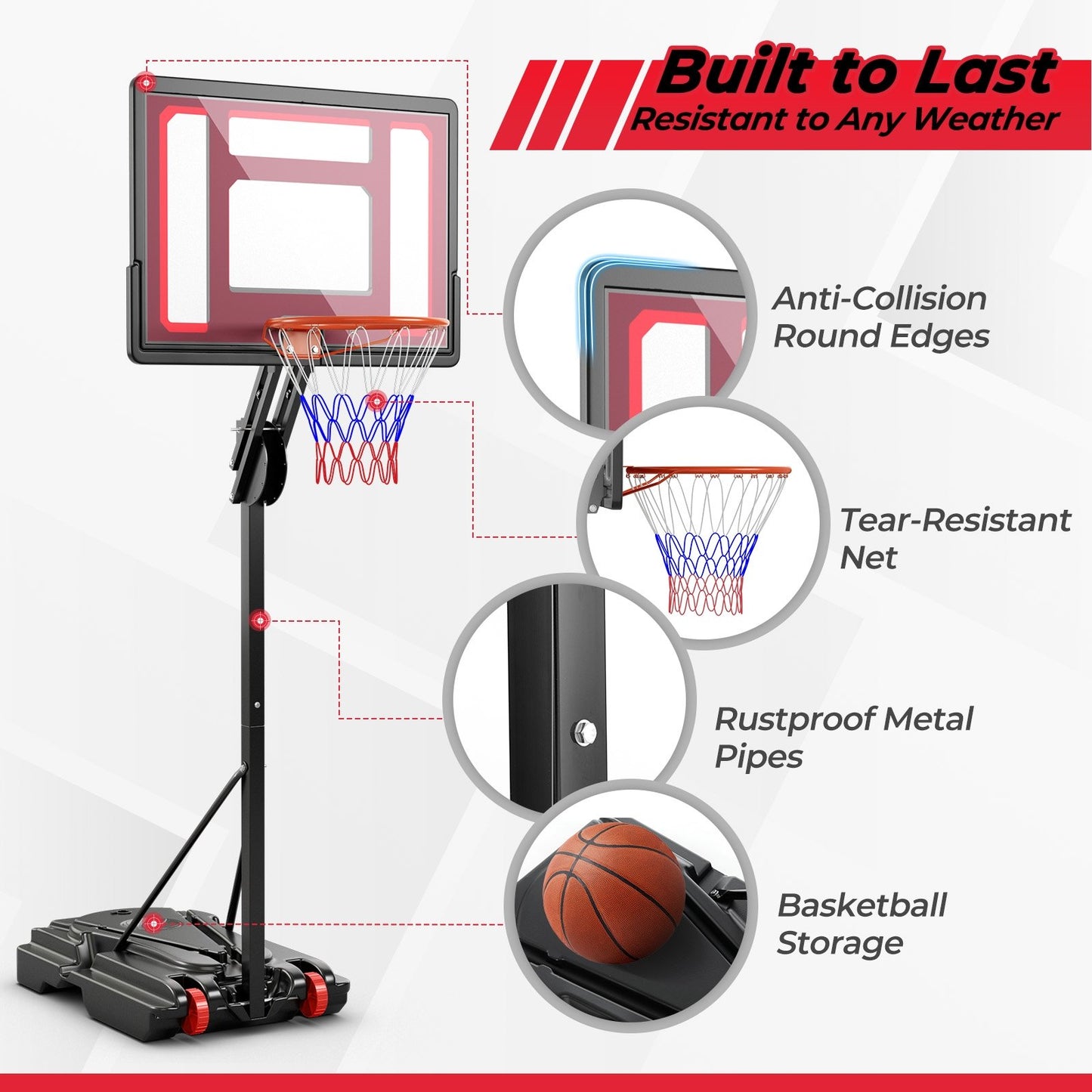 Basketball Hoop with 5-10 Feet Adjustable Height for Indoor Outdoor Kids Crystal