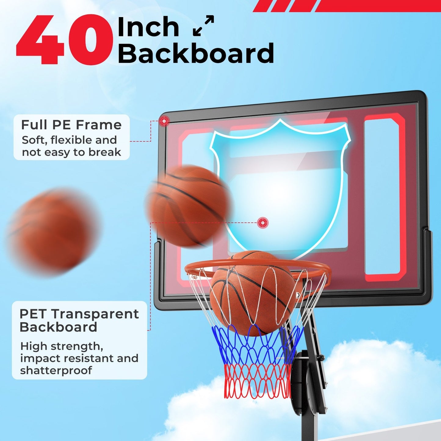 Basketball Hoop with 5-10 Feet Adjustable Height for Indoor Outdoor Kids Crystal