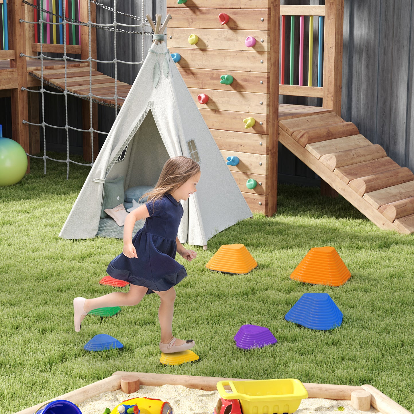 9PCs Non-Slip Stackable Kids Stepping Stones, Heart-Shaped Kids Crystal