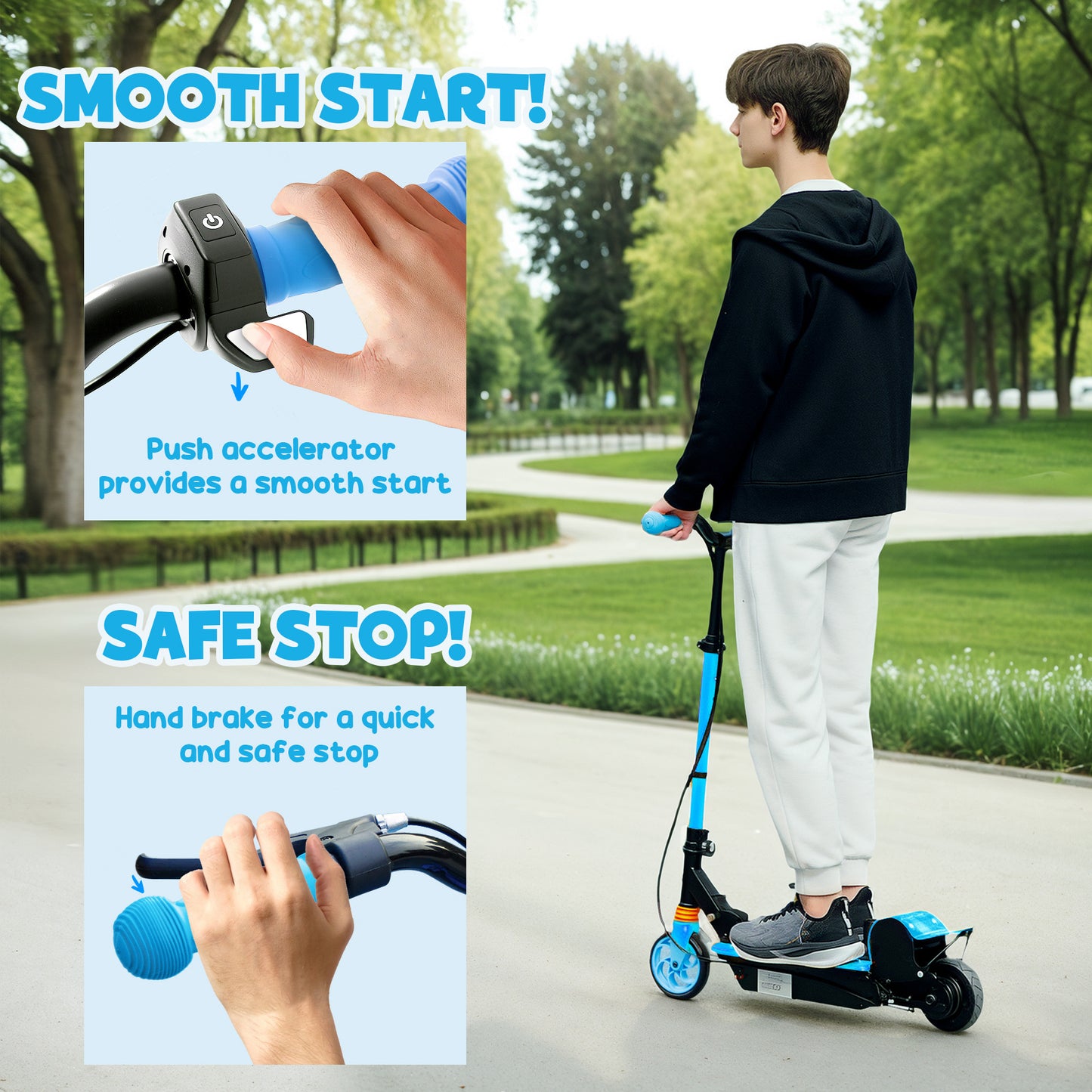 Foldable Electric Scooter for Kids Ages 6-14, with Seat and 2 Adjustable Heights, Max 6km Range & 12km/h, Blue Kids Crystal