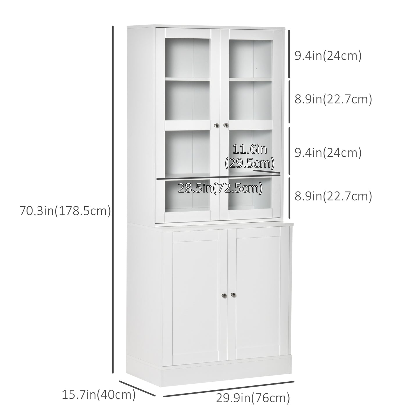 Bookcase Storage Cabinet with Doors, Modern Tall Bookshelf with 2 Adjustable Shelves, Display Unit, White Kids Crystal