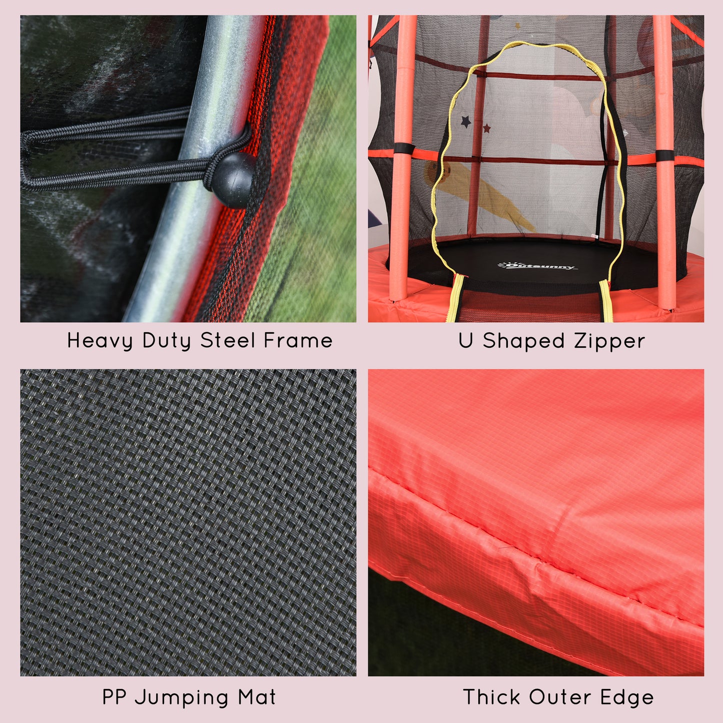 55" Kids Trampoline with Enclosure Net for Indoor/Outdoor, Trampoline for Boys and Girls Age 3-6 Years, Red Kids Crystal