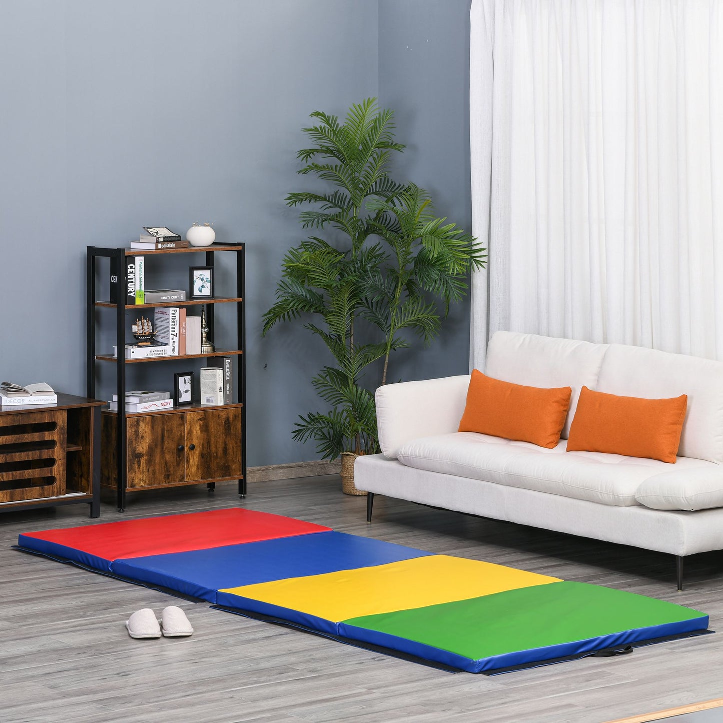 Folding Gymnastics Mat 4'x10' Exercise Tumbling Pad with Handles for Yoga MMA Martial Arts Multi-Color Kids Crystal