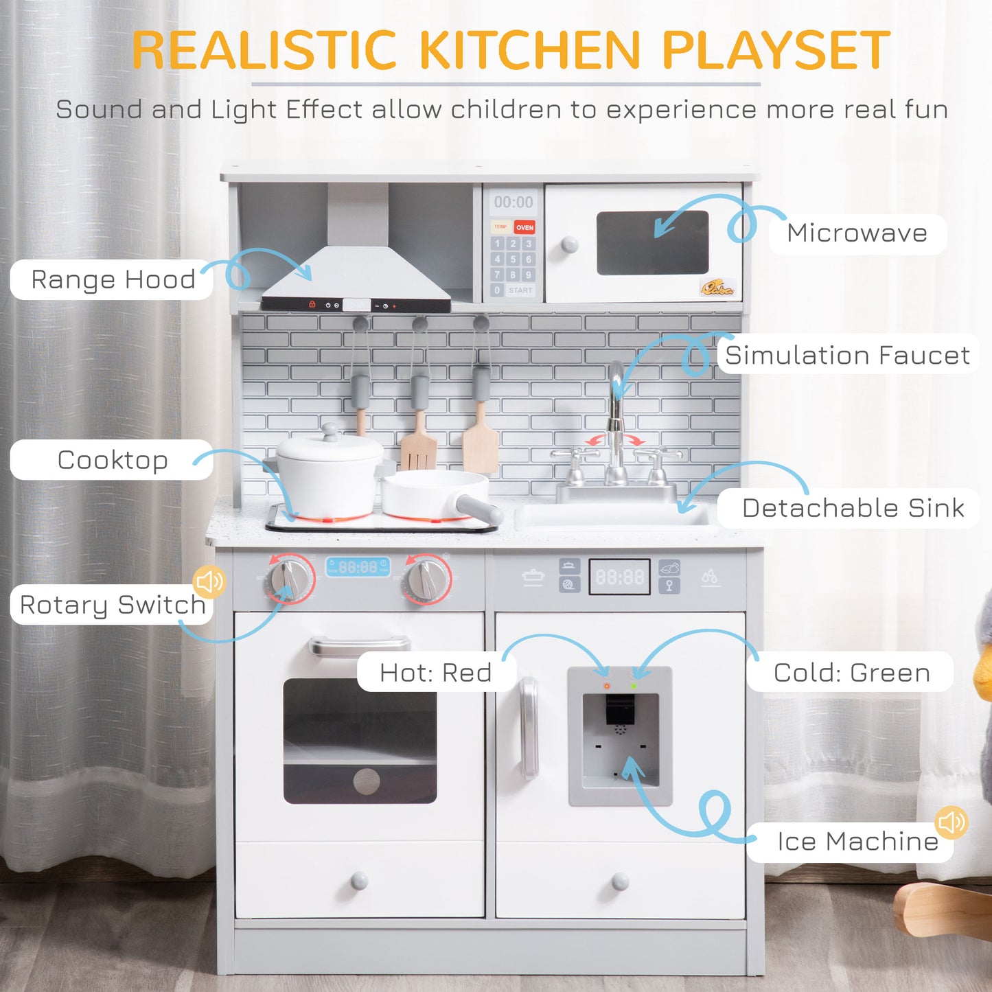 Kids Cooking Toy Set - Educational Pretend Kitchen with Sound & Light Effects, Ideal for 3-6 Years Old Kids Crystal