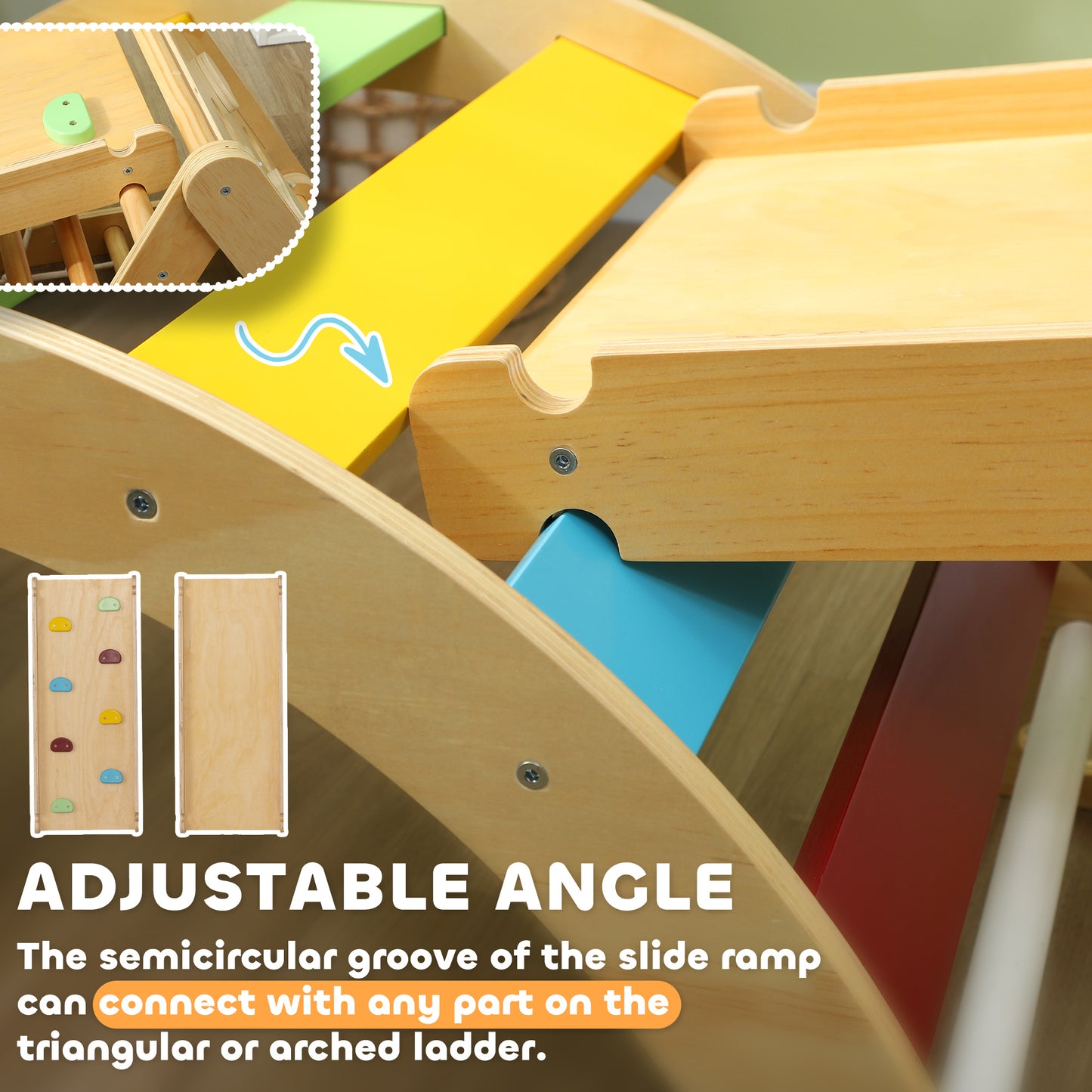 7 in 1 Pikler Triangle Set with Ramp, Arch Ladder, for 18-48 Months, Multicolour Kids Crystal