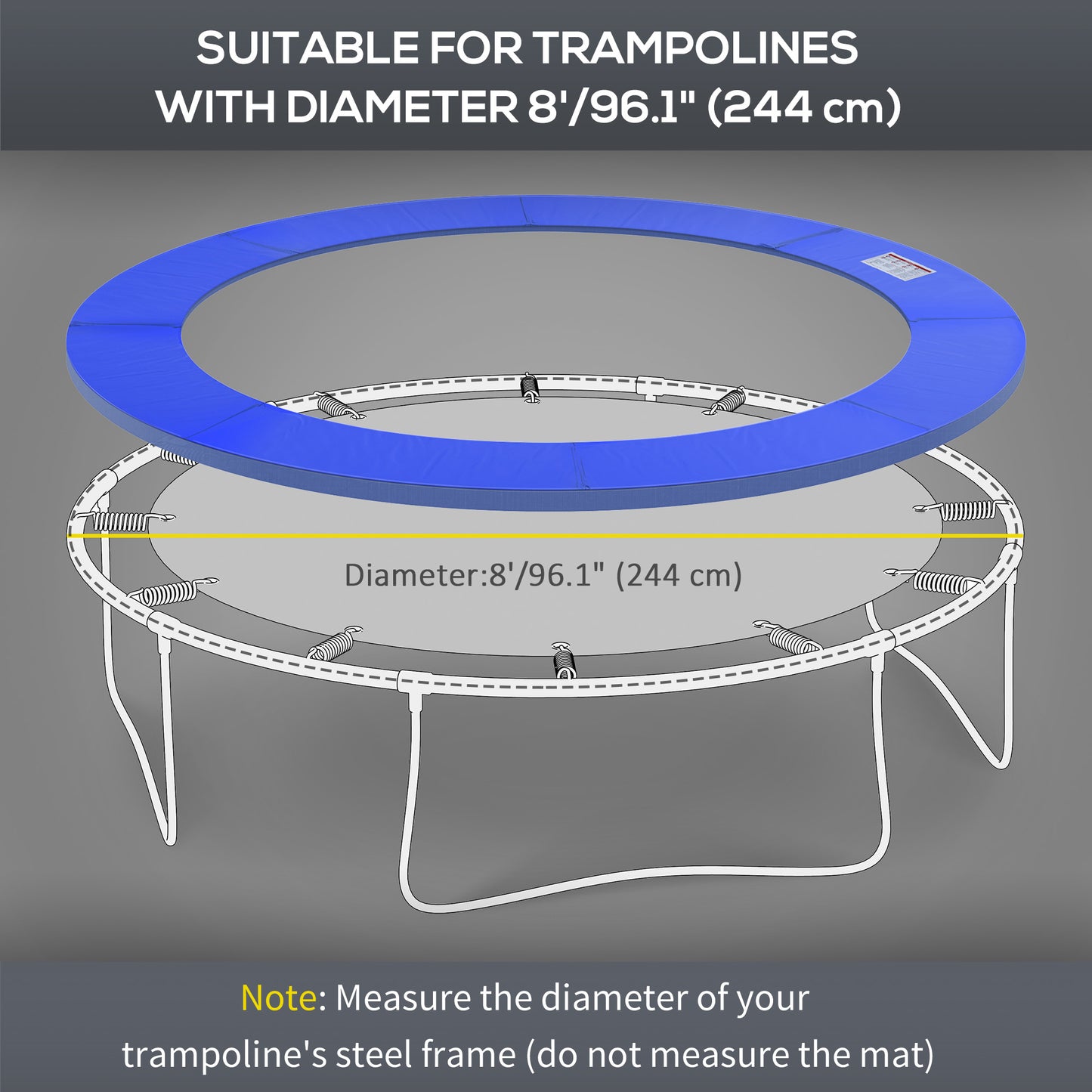 ?10ft Trampoline Replacement Safety Pad Trampoline Pad Waterproof Spring Cover Blue Kids Crystal