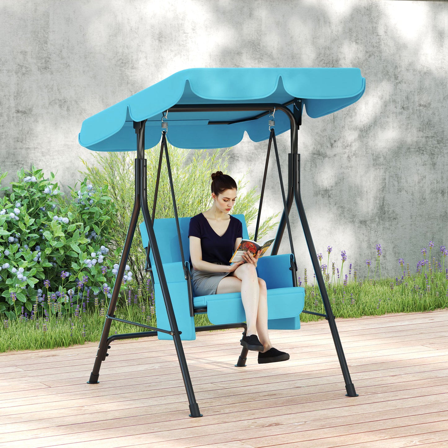 1-Seat Outdoor Porch Swing Patio Swing with Adjustable Canopy, Removable Seat and Back Cushion for Garden, Poolside