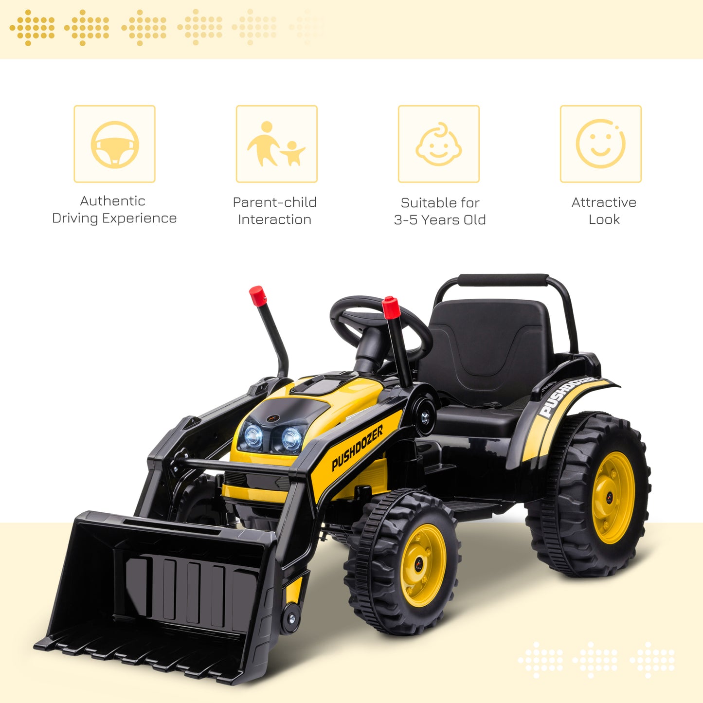 6V Kids Digger Ride On Excavator Battery Powered Construction Tractor Music Headlight Yellow Kids Crystal