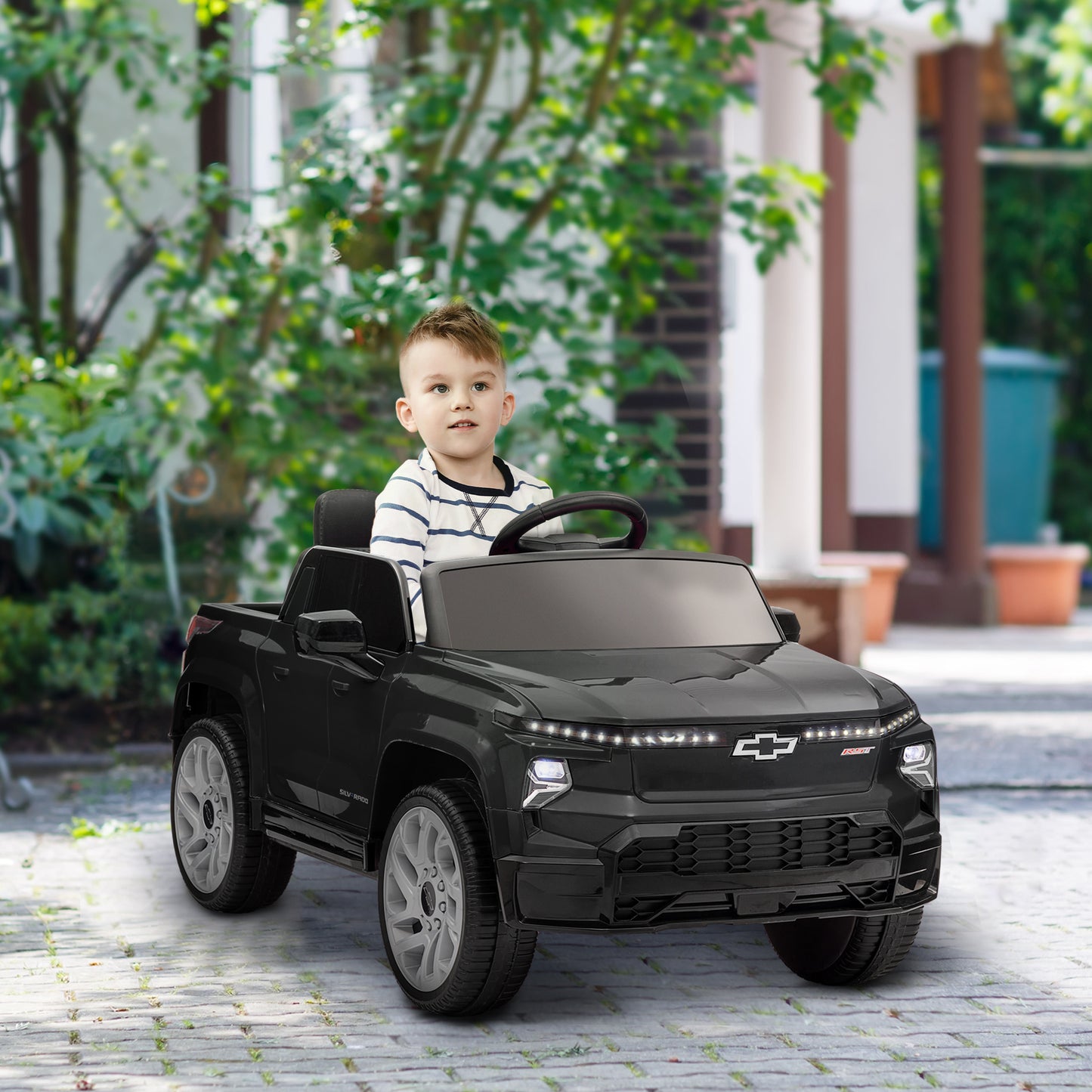 12V CHEVROLET SILVERADO EV RST Licensed Kids Car w/ Remote, Spring Suspension, Soft Start, Training Wheels, Black Kids Crystal