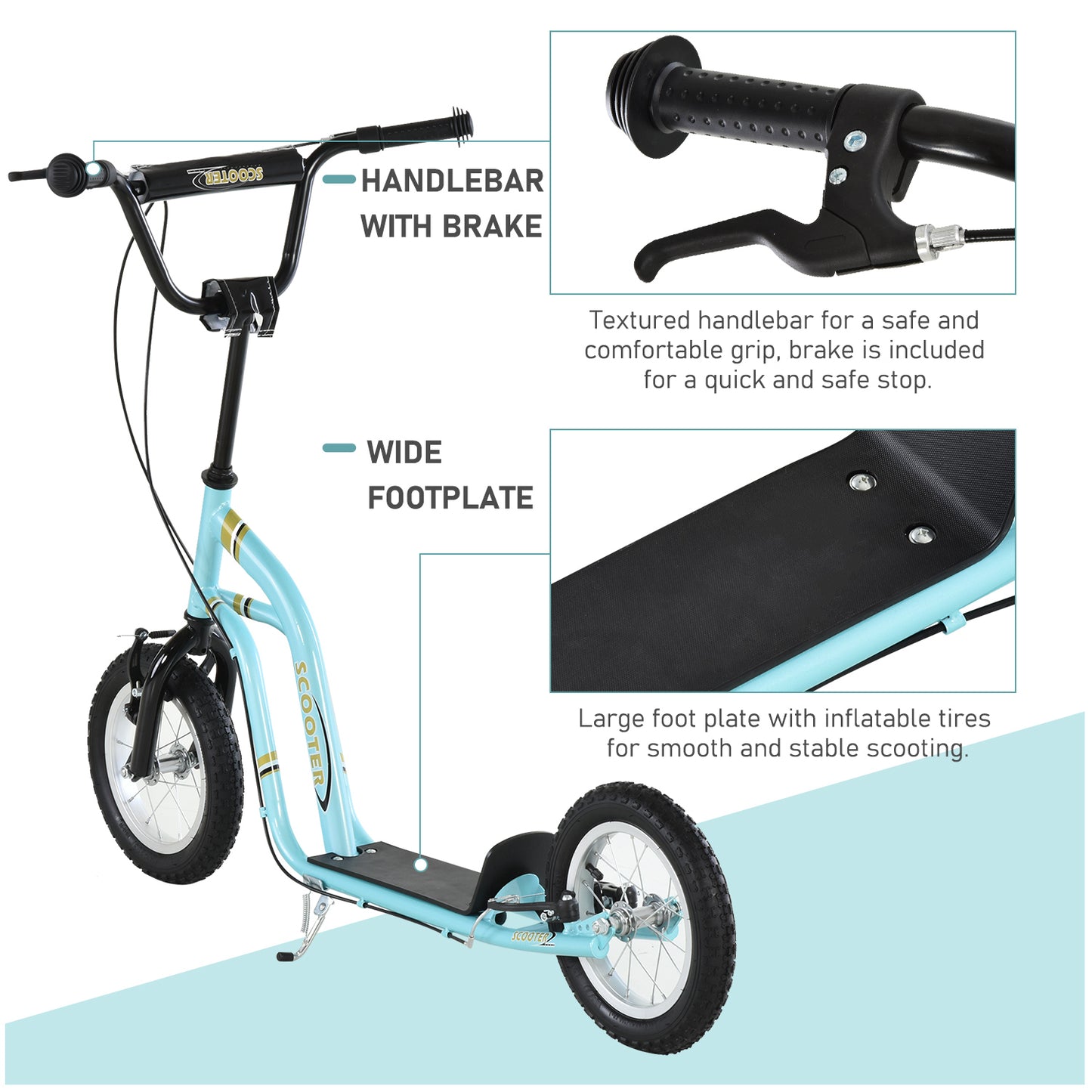 Youth Scooter Street Scooter for Teens w/ 12" Inflatable Front Wheel Dual Brakes for 5+ Year Old Kids Kids Crystal