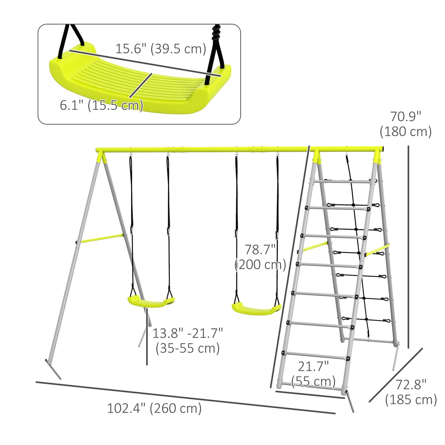 4-in-1 Metal Swing Set Double Swings Climber Climbing Net Kids Toddlers Backyard Outdoor Playground Kids Crystal