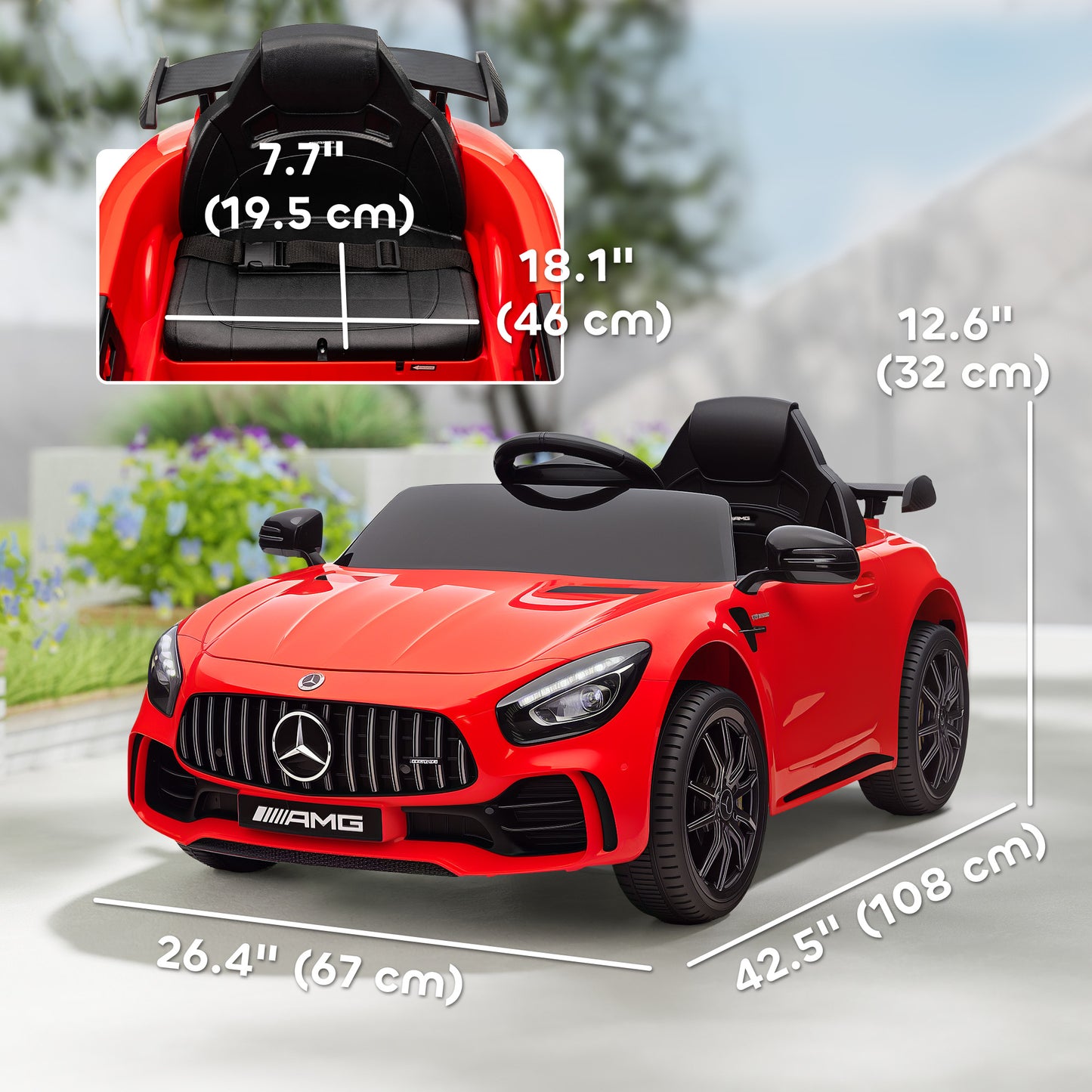 Mercedes-Benz AMG GTR Licensed 12V Battery Powered Kids Electric Car w/ Remote, Soft Start, Lights, Music Horn Red Kids Crystal