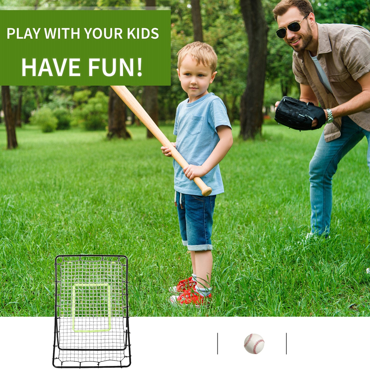 Multi-use Sports Rebounder Net Pitchback Sreen Target Throwing Pitching Fielding Catching Practice Trainer Adjustable Angle Kids Crystal