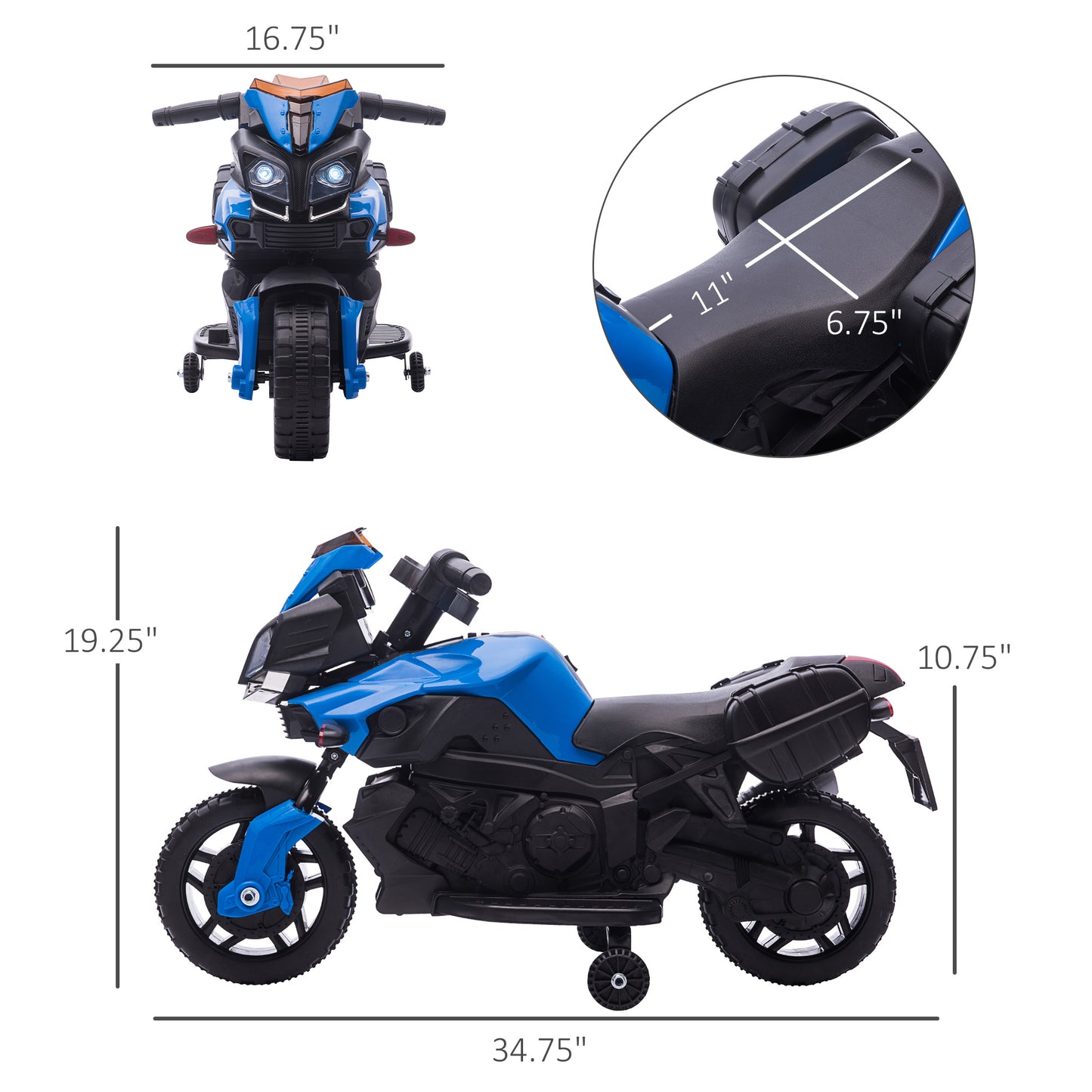 Kids Ride On Motorcycle, 6V Electric Battery Powered Dirt Bike w/ Training Wheels, Gift for Children Boys Girls Blue Kids Crystal