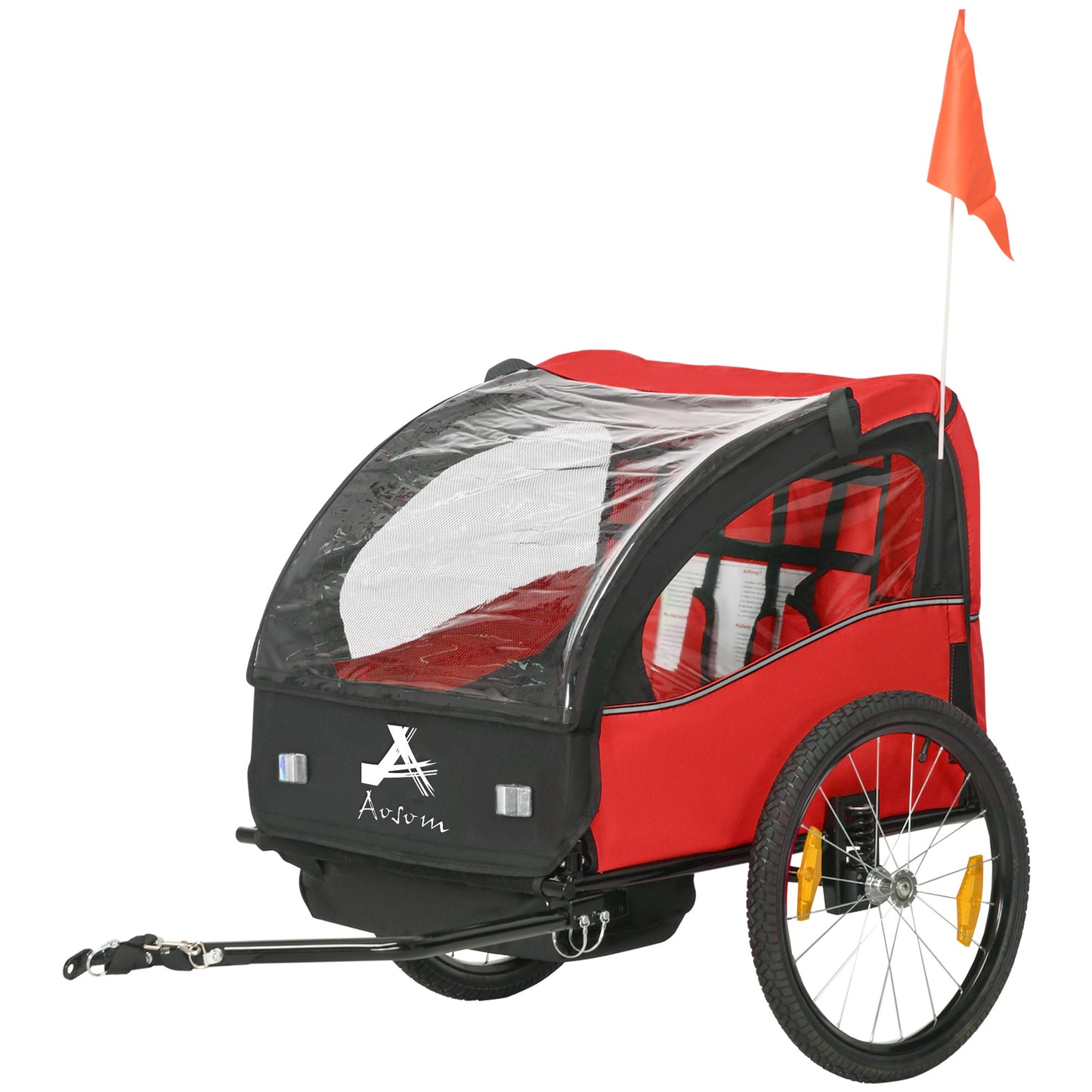2 Seat Bike Trailer for Kids, Baby Stroller with Storage Bag, 5 Point Harness, Bicycle Trailer with 20" Wheels, Red
