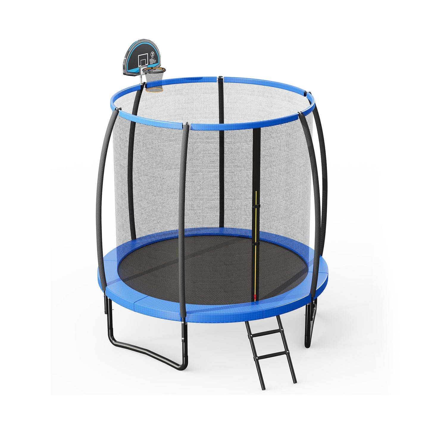 8 Feet Recreational Trampoline with Basketball Hoop and Net Ladder Kids Crystal