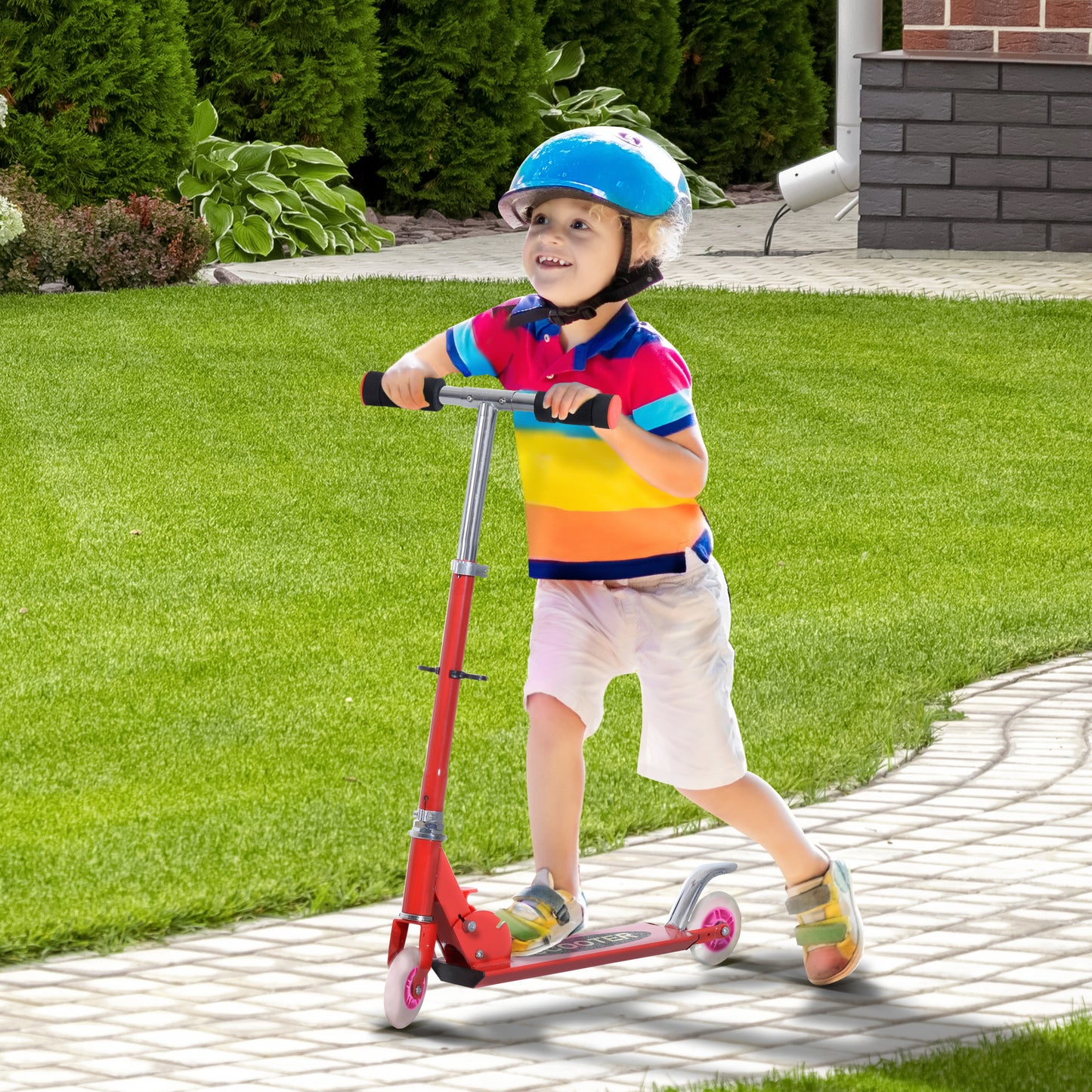 2-in-1 Red Scooter for All Seasons - Convertible Street & Snow Scooter with Wheels & Blades Kids Crystal