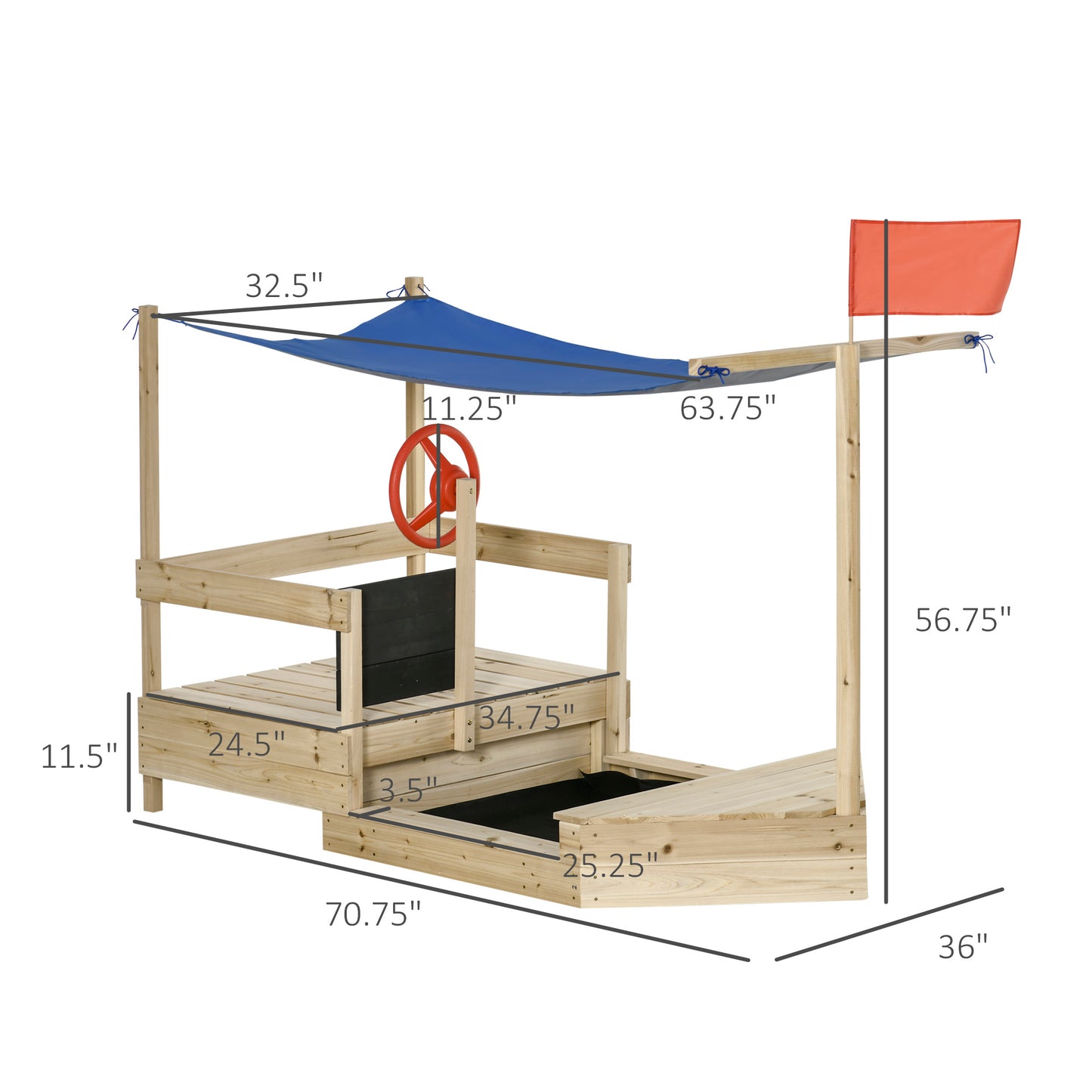 Wooden Sandbox for Kids Outdoor Sand Boat with Cover Foldable Play Station Natural Wood Finish Kids Crystal