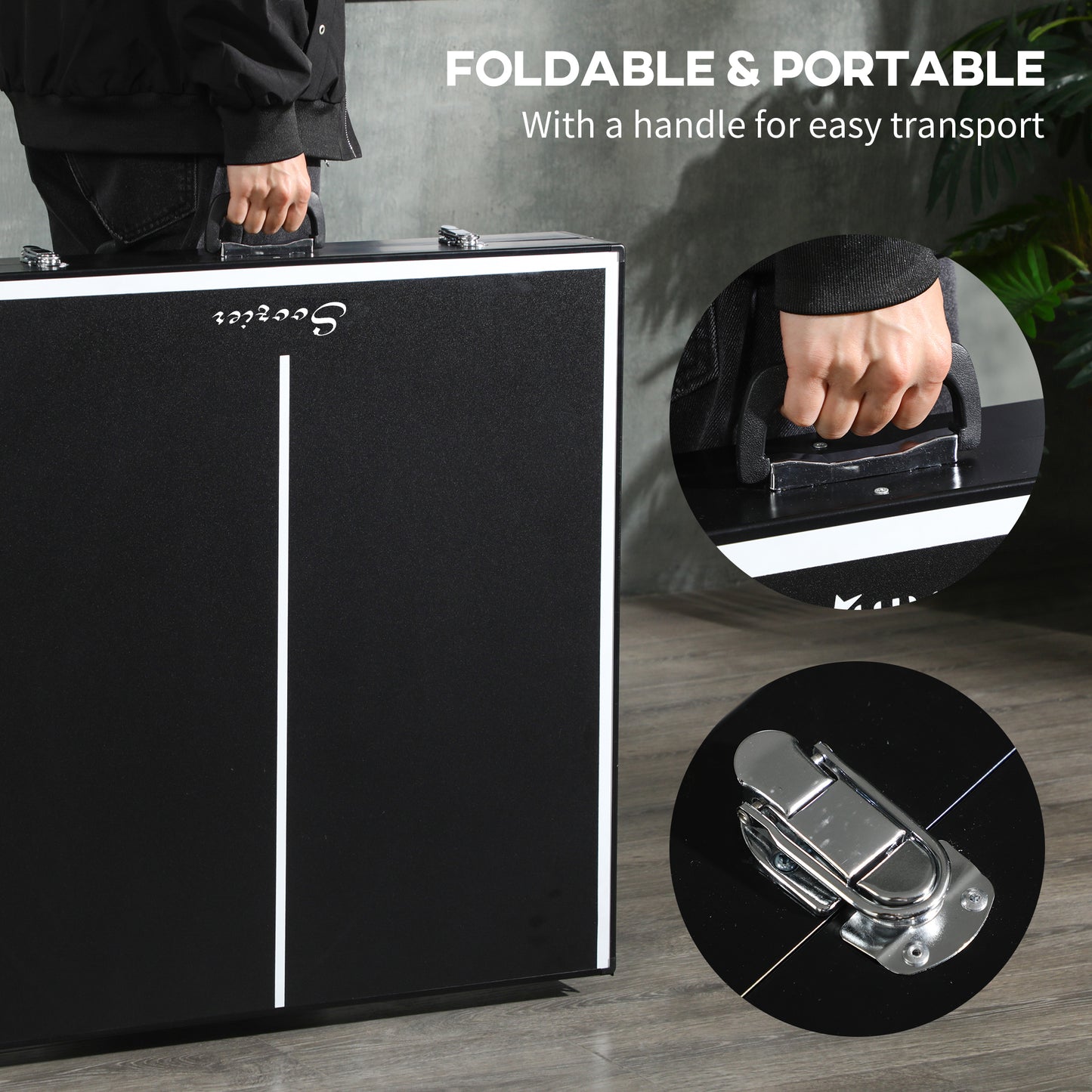 Mid-size Folding Table Tennis Table with Aluminium Frame, Portable Outdoor Ping Pong Table with Net, Black Kids Crystal