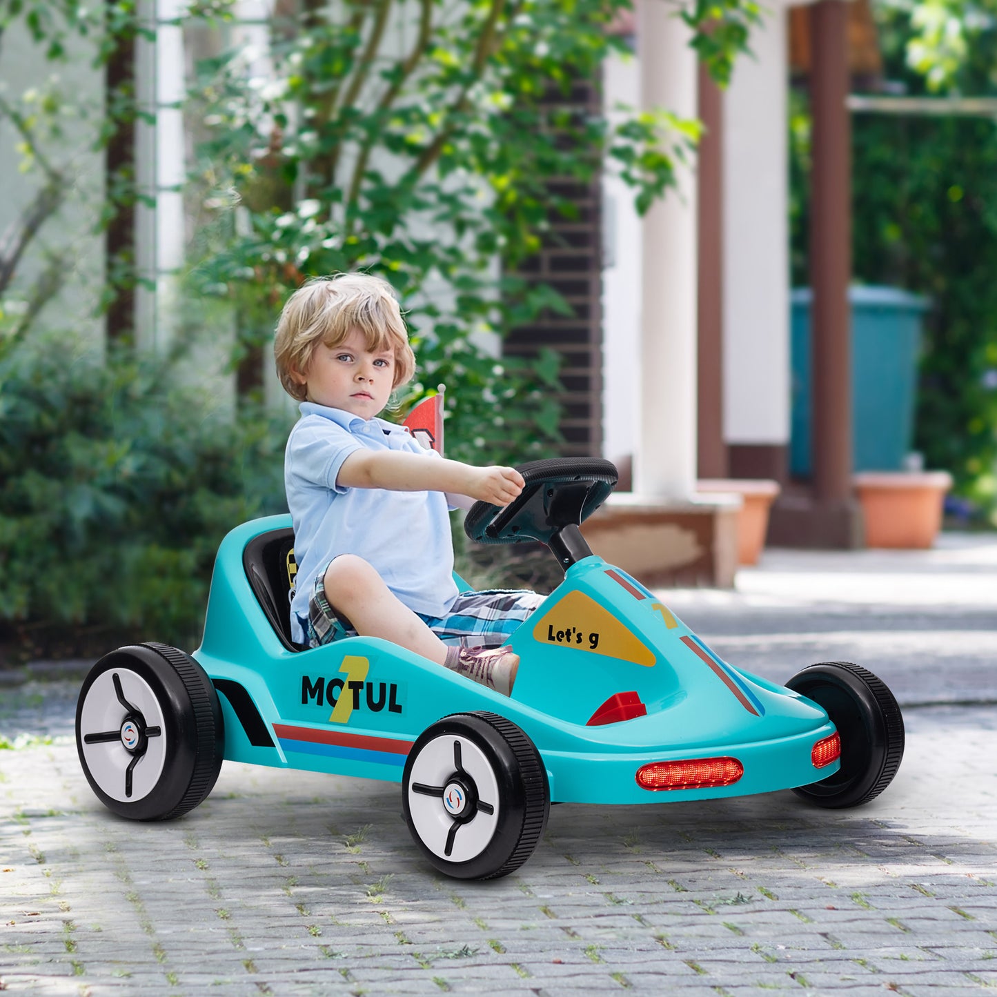 6V Electric Go Kart for Aged 3-5 Kids with Music, Light, Horn, Blue Kids Crystal