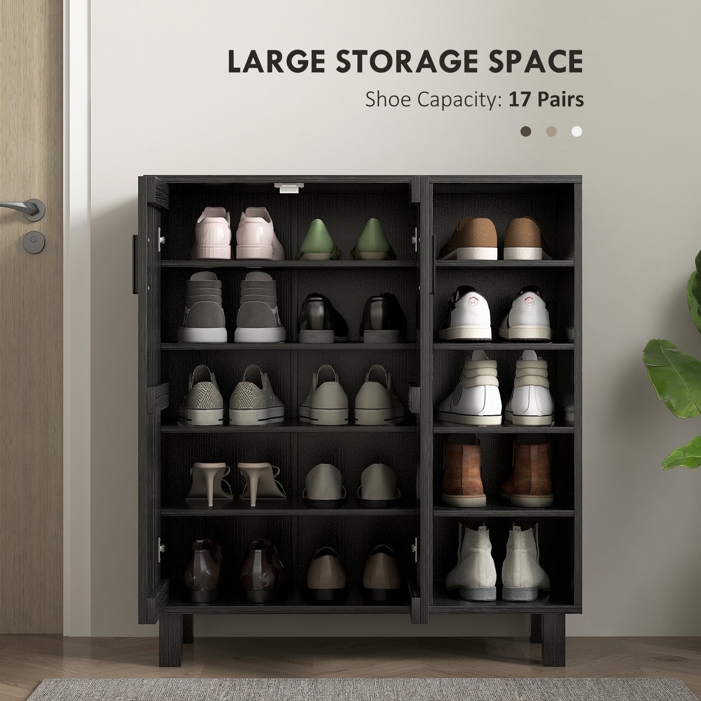 Shoe Storage with Double Doors Open Shelves 17 Pair Shoe Storage Organizer for Entryway Hallway Black Kids Crystal
